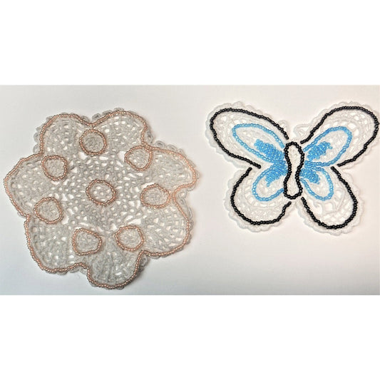 Butterfly and Doily, Beaded Sewing Applique, Junk Journal Ephemera, Handmade