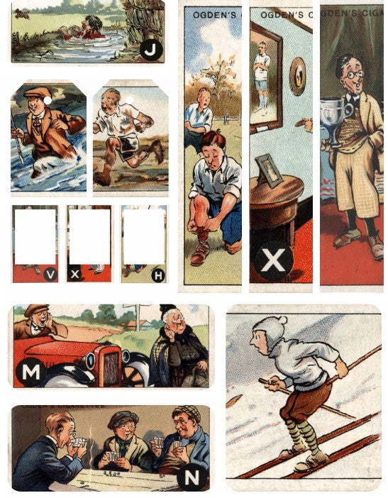 Funny Antique Cigarette Cards, Sports Theme, Alphabet, for Junk Journals and Collage