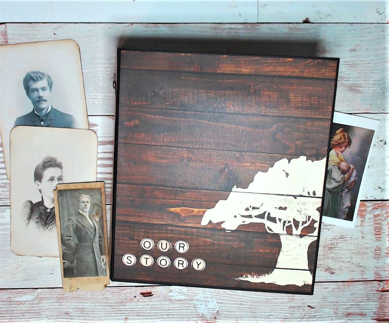 Family Tree Photo Mini Album - Customizable Heritage Scrapbook with Your Name on the Cover