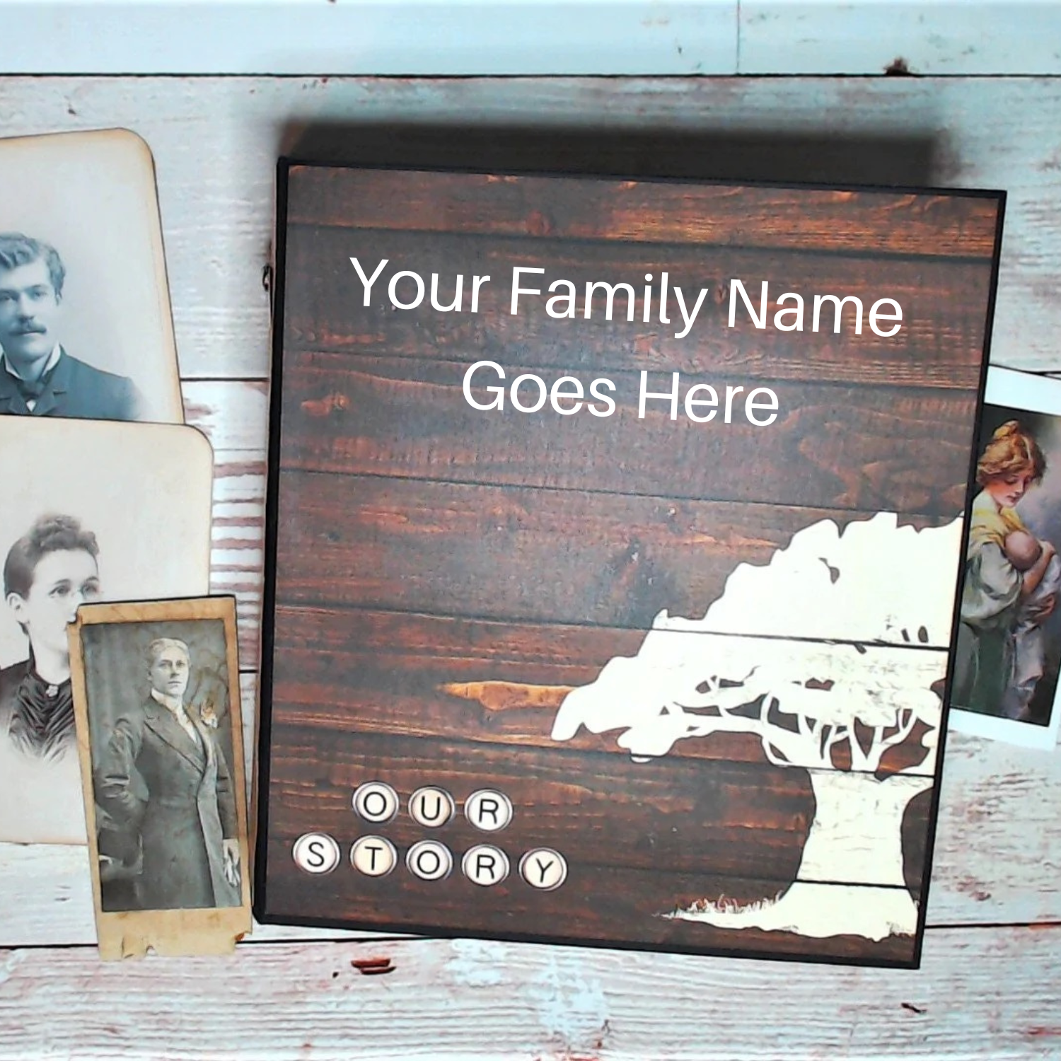 Family Tree Photo Mini Album - Customizable Heritage Scrapbook with Your Name on the Cover