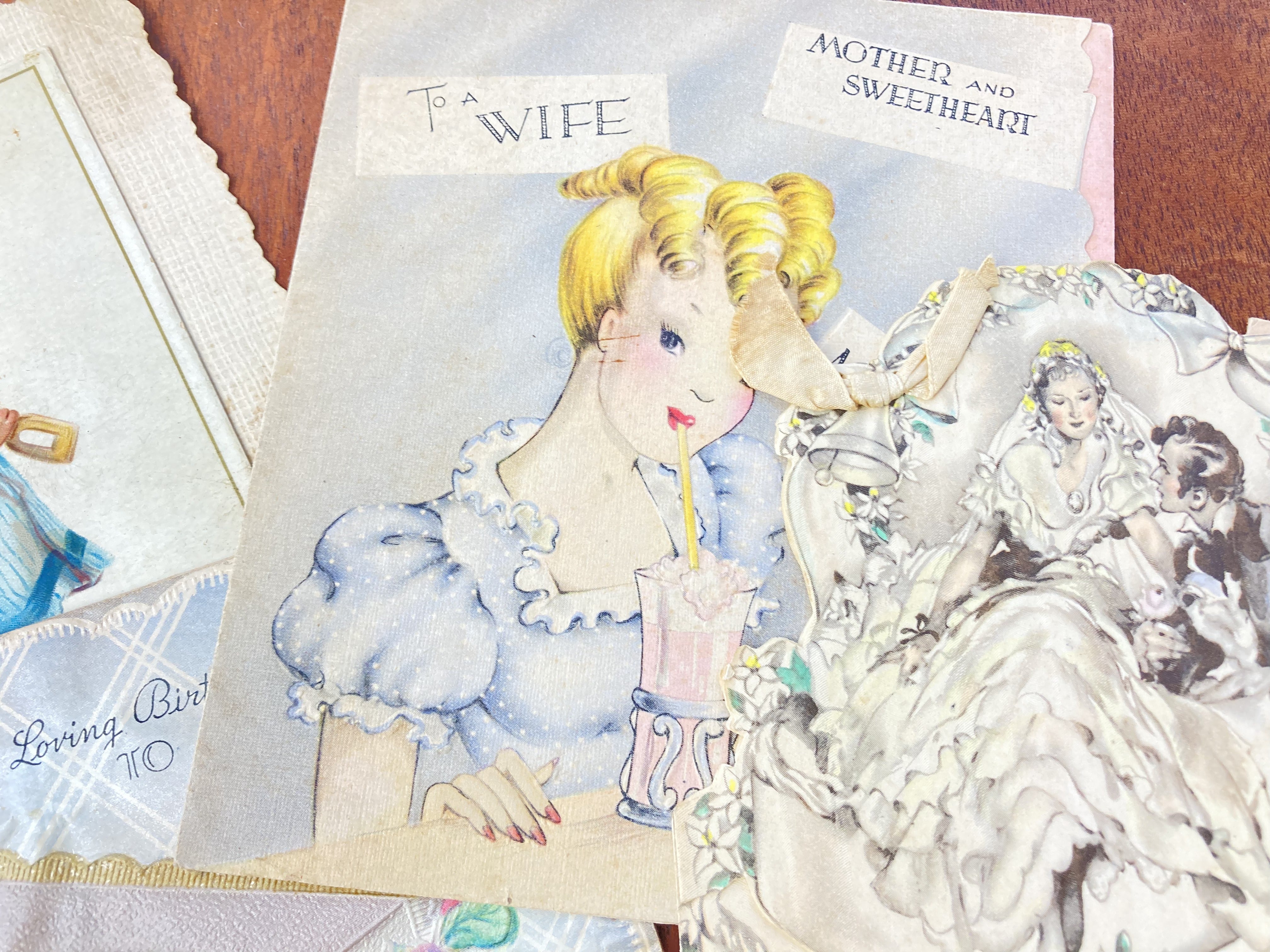 Antique Greeting Cards, Mother's Day, Anniversary, Ephemera Lot, Junk Journal Supplies - set of 6