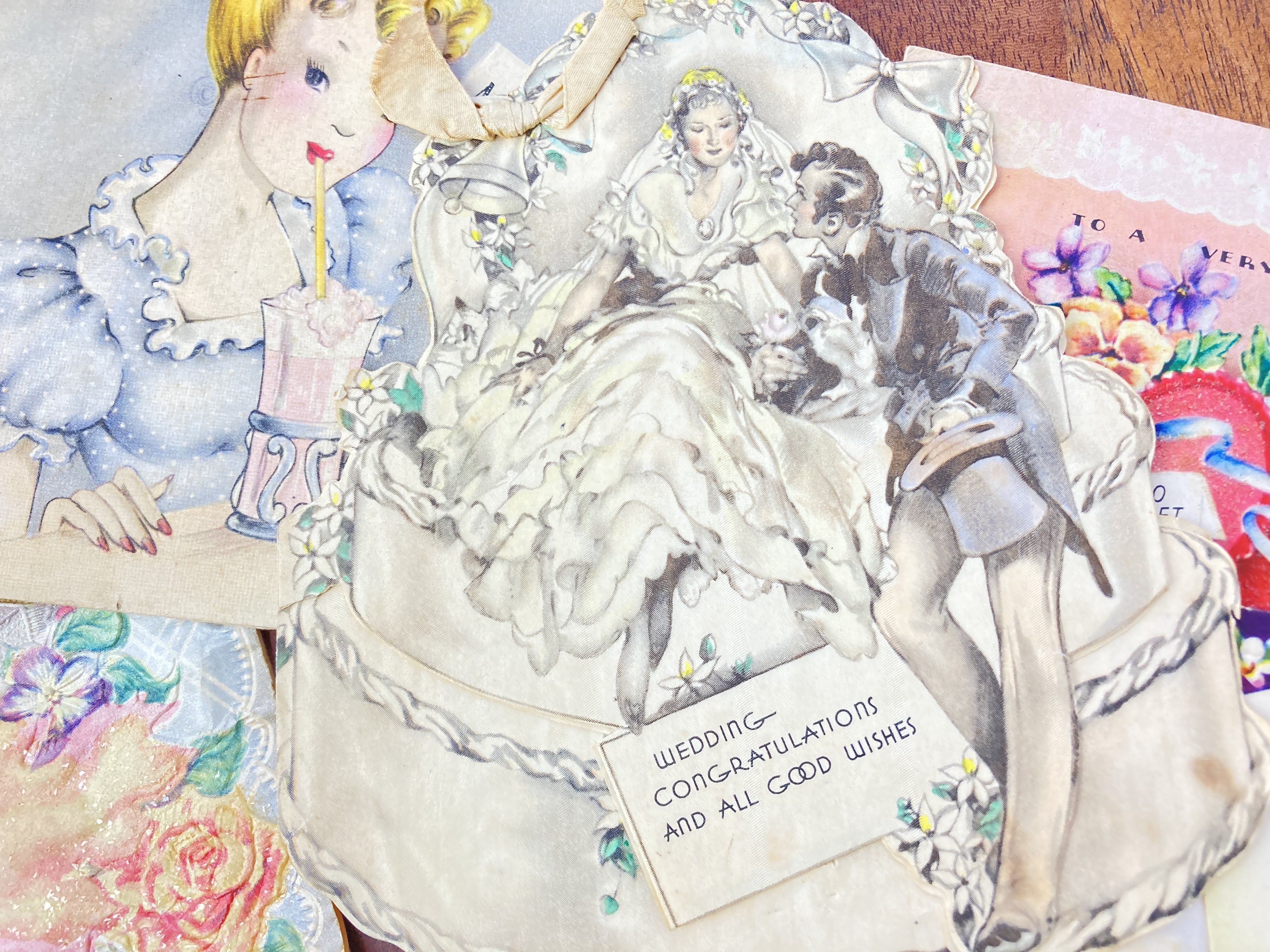 Antique Greeting Cards, Mother's Day, Anniversary, Ephemera Lot, Junk Journal Supplies - set of 6