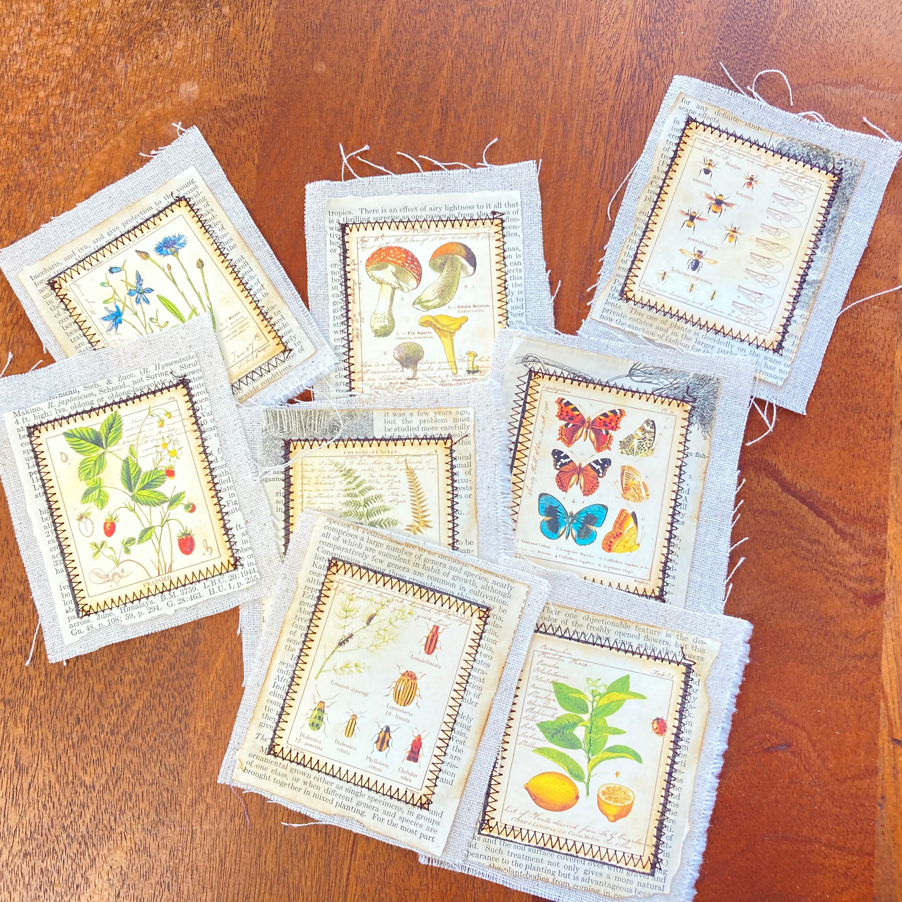 Fabric Flip Botanical Theme Ephemera for Junk Journal - set of 8