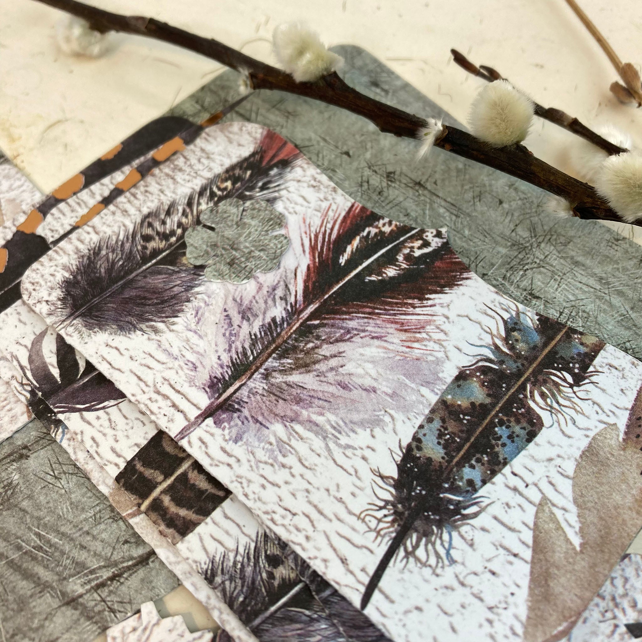 Mini File Folders, for Junk Journals and Paper Crafts, Happy Mail Gift, Die Cut Folders with Tabs, Feather theme - set of 12