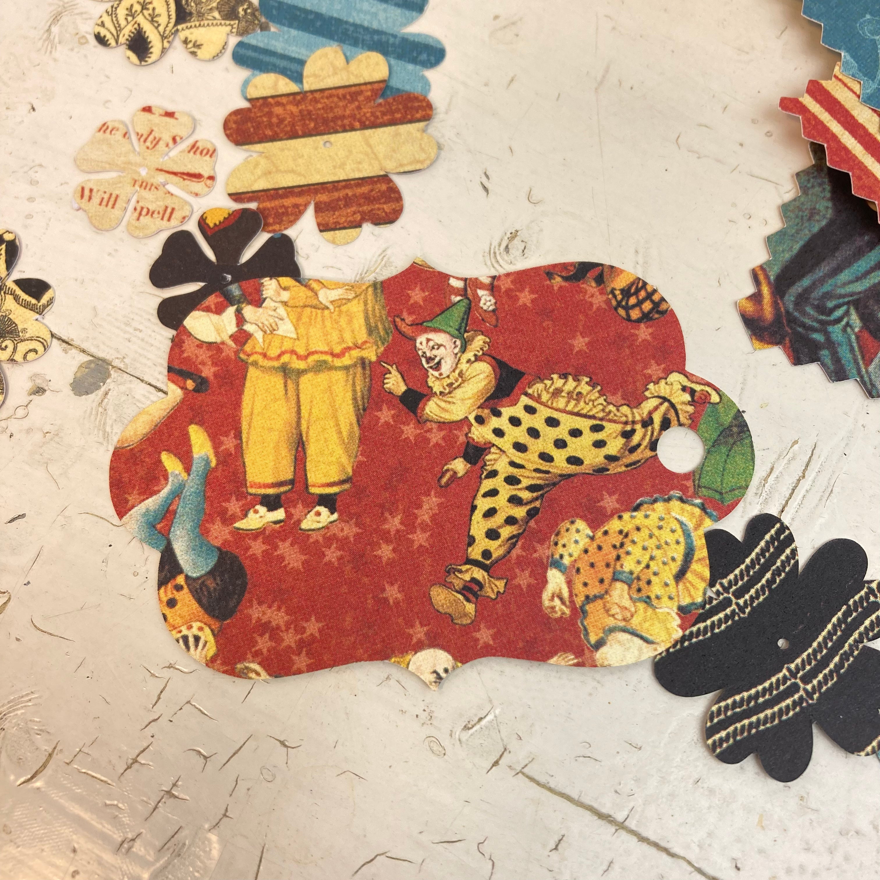 Fun Circus Theme Die Cuts, Gift Tags, Junk Journal Tabs, Acrobats and Flowers