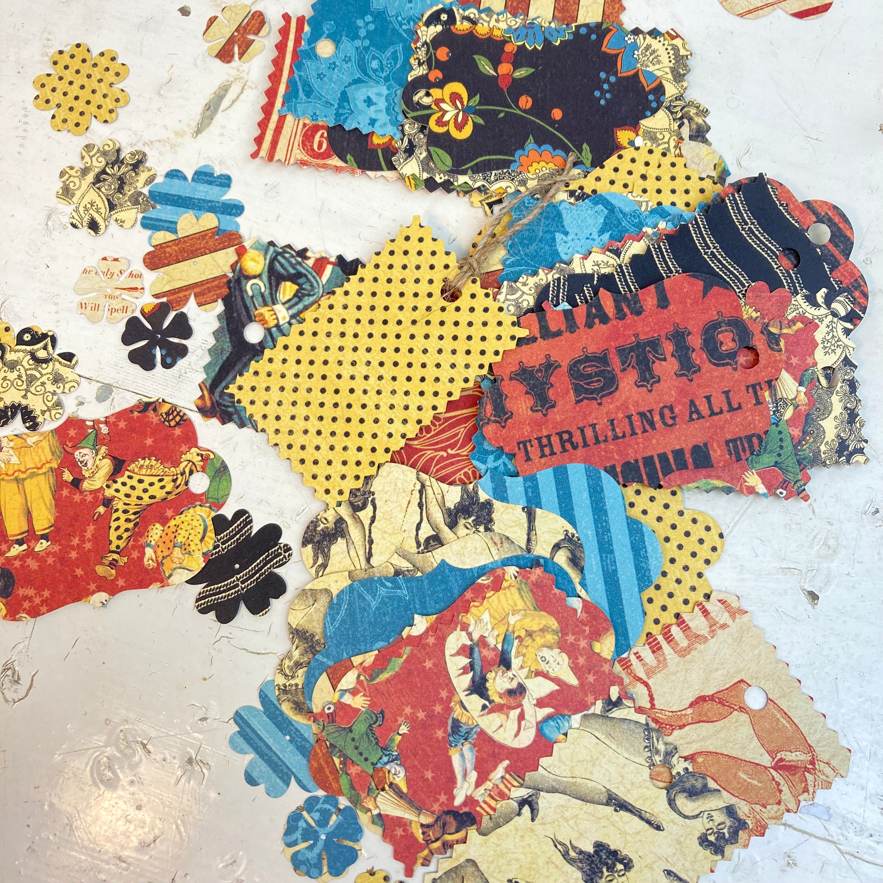 Fun Circus Theme Die Cuts, Gift Tags, Junk Journal Tabs, Acrobats and Flowers