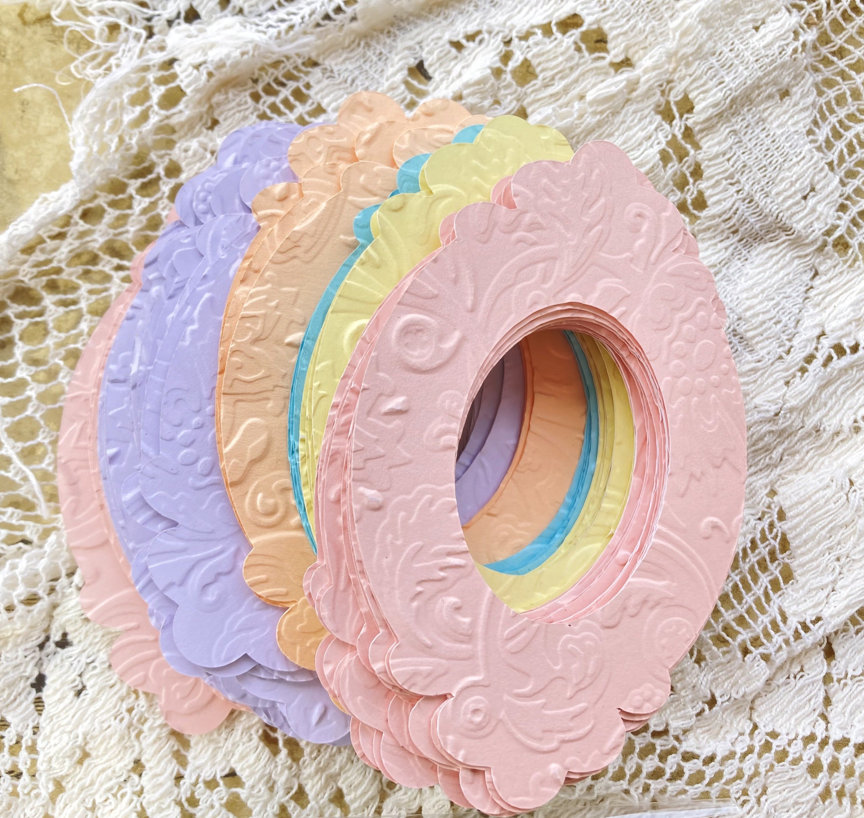 Embossed Die-cut Paper Frames, Ovals and Squares, Pastel Assortment, Cardstock, Paper Embellishments, for Paper Crafts