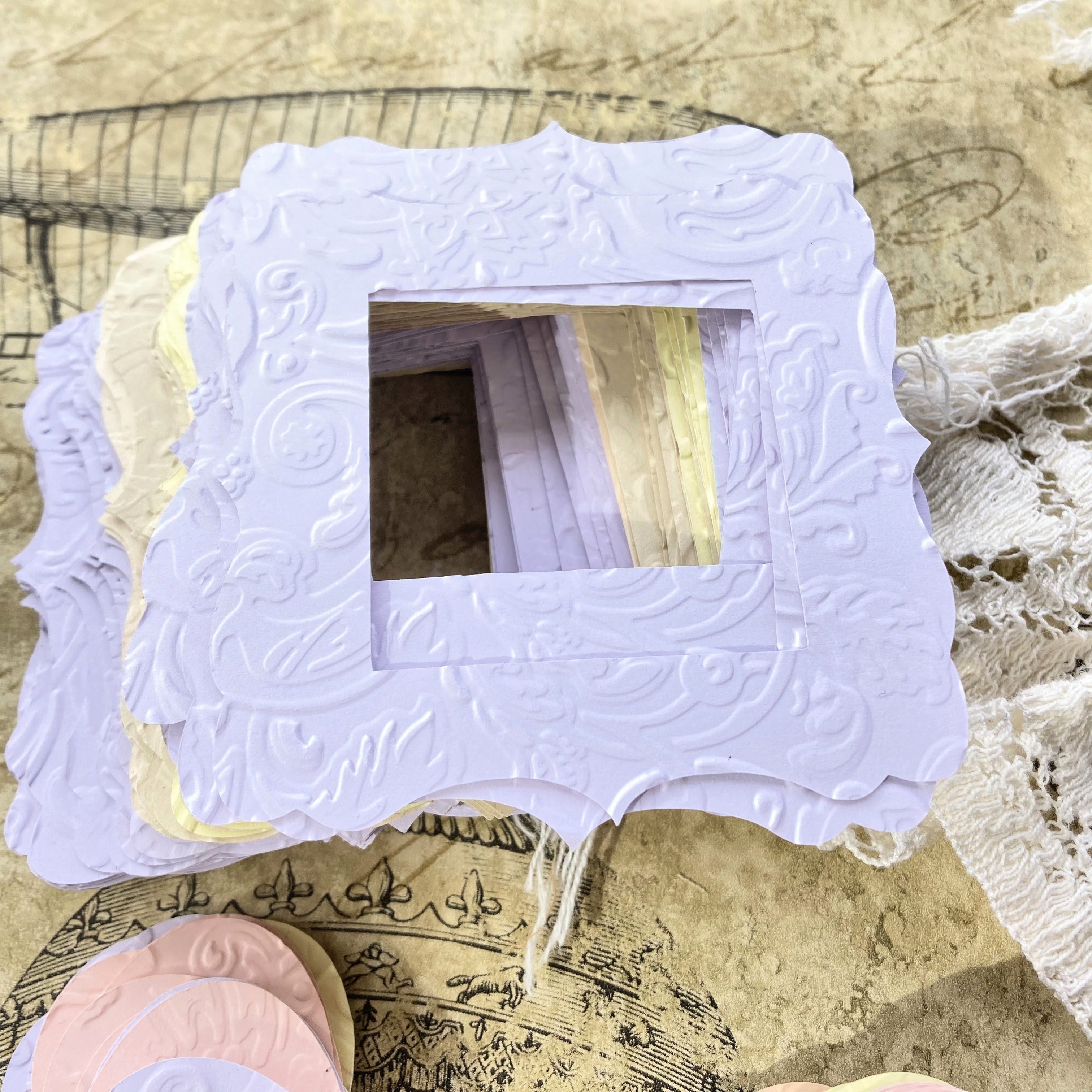 Embossed Die-cut Paper Frames, Ovals and Squares, Pastel Assortment, Cardstock, Paper Embellishments, for Paper Crafts