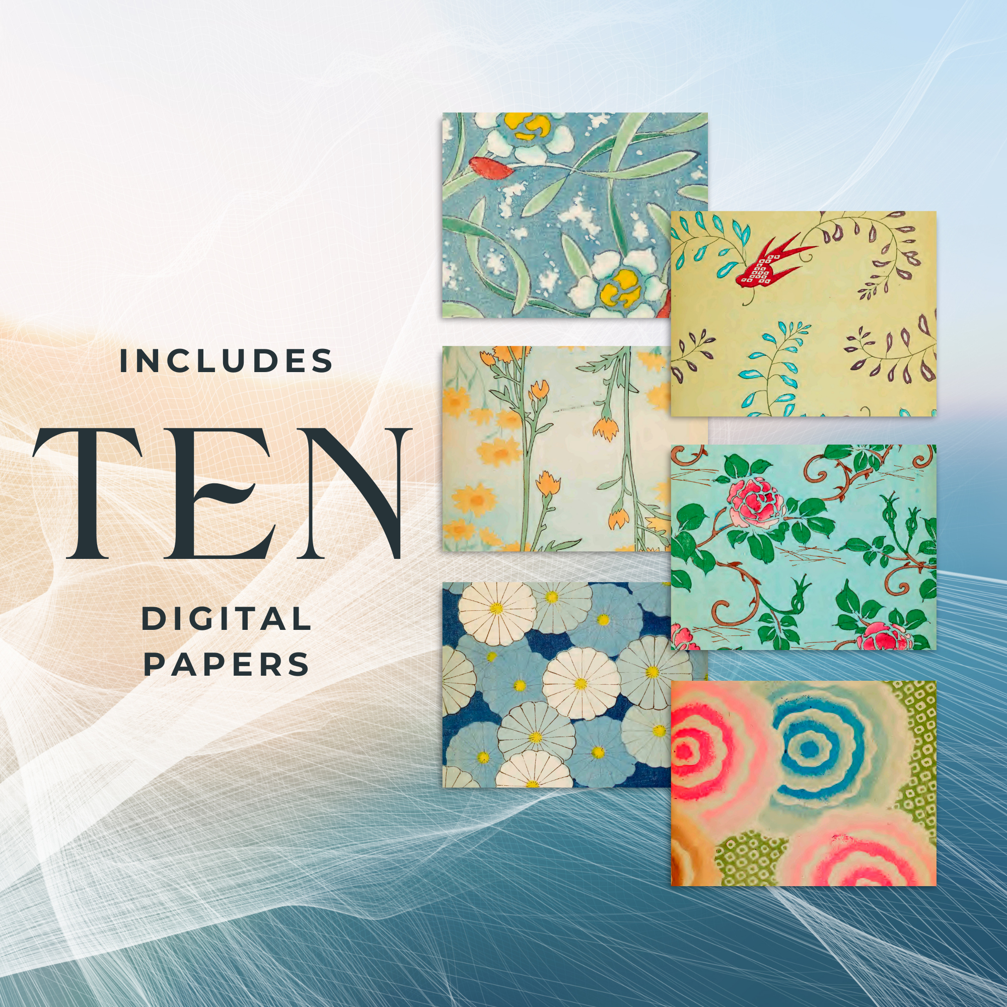 Antique Japanese Botanical Prints, Junk Journal Background Pages - Digital Download