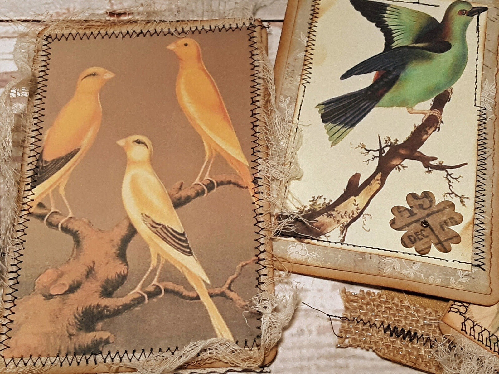 Journal Cards, Vintage Birds, Handmade Junk Journal Supplies, Ephemera - set of 6