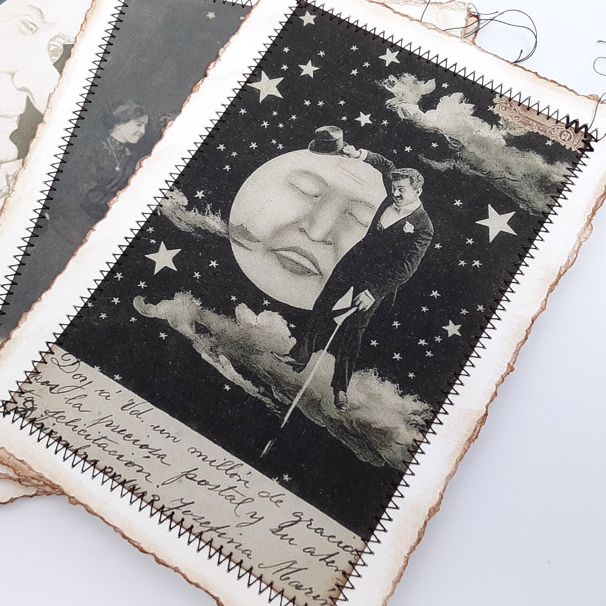 Journal Cards with Vintage Moon Photos, Junk Journal Page Inserts, Set of 5