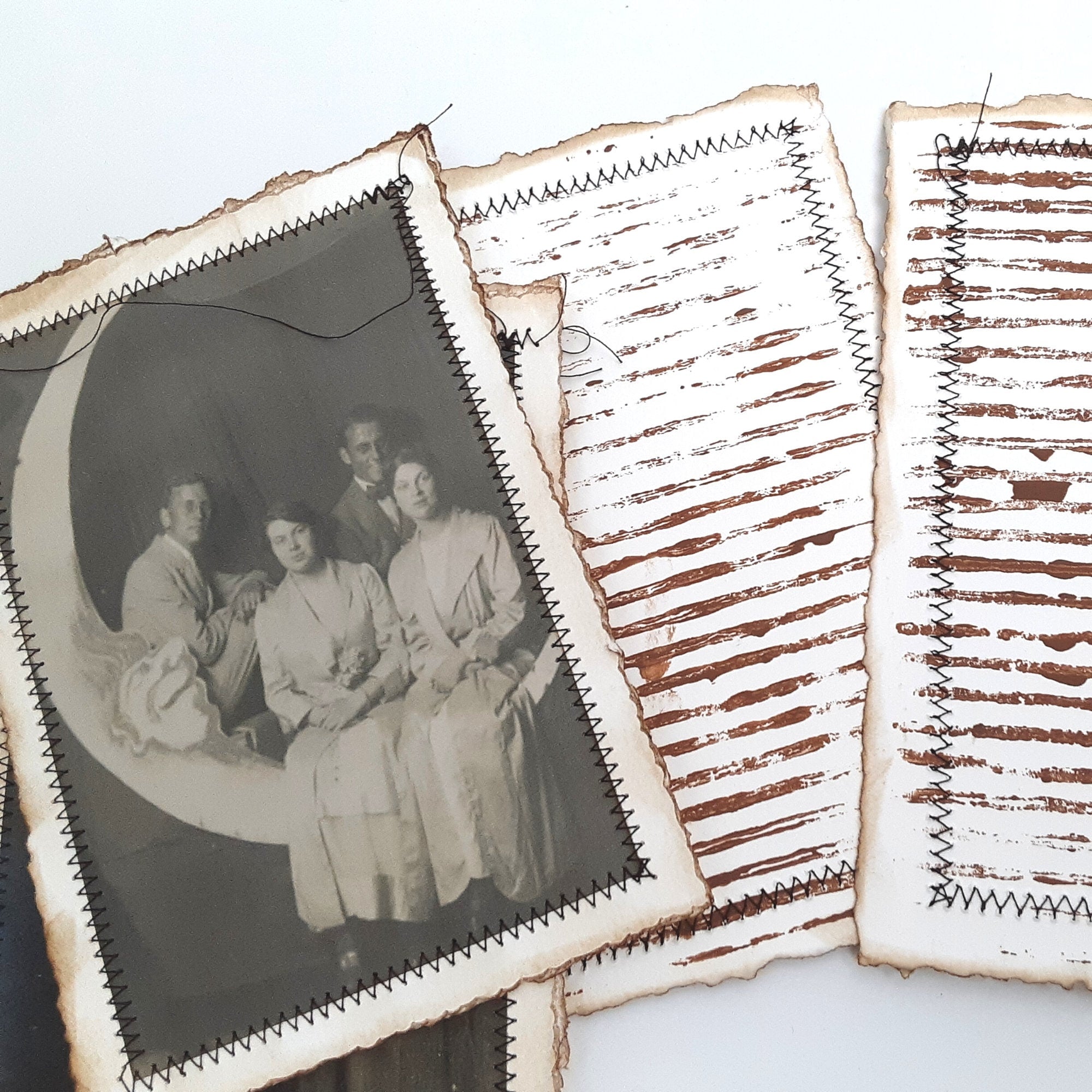 Journal Cards with Vintage Moon Photos, Junk Journal Page Inserts, Set of 5