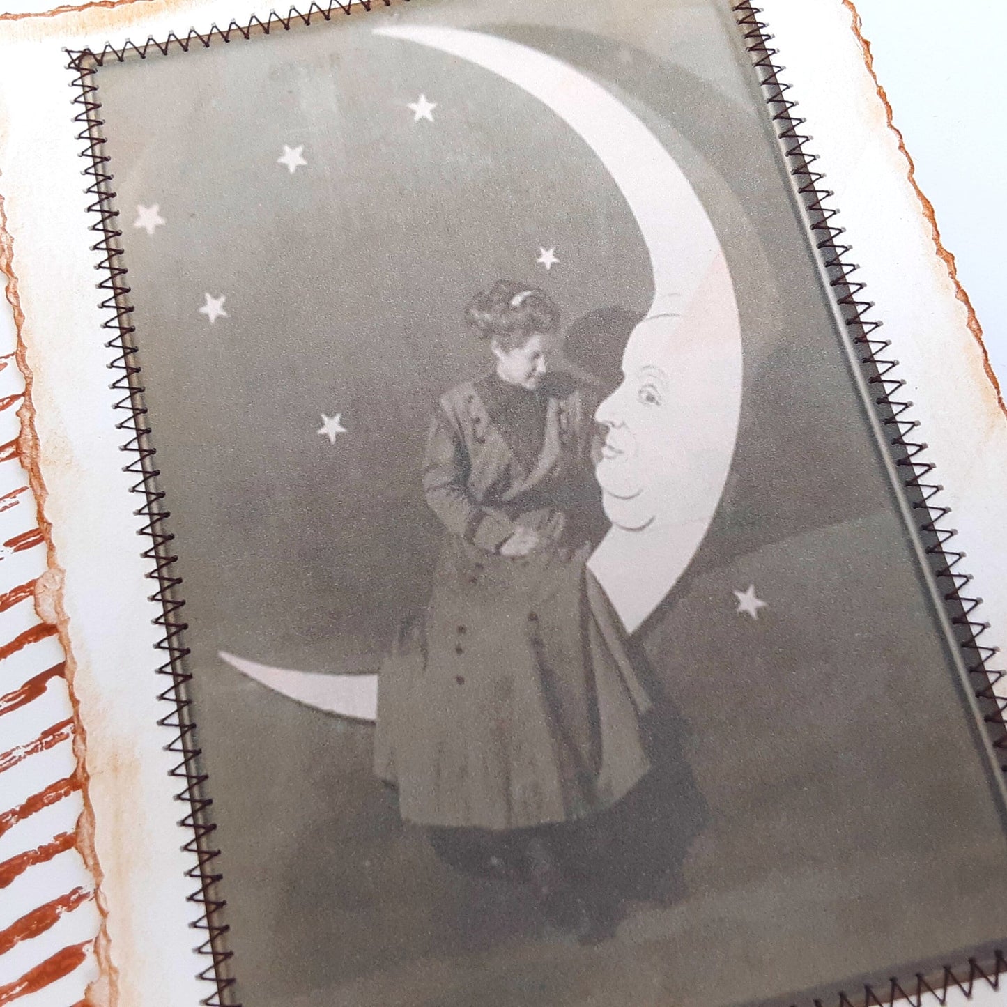 Journal Cards with Vintage Moon Photos, Junk Journal Page Inserts, Set of 5
