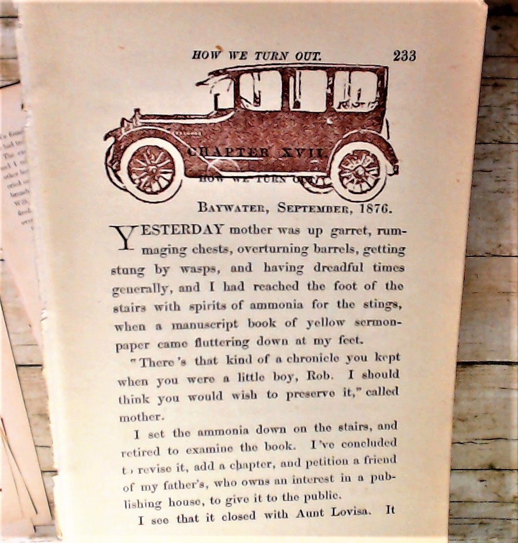 Junk Journal Ephemera Pack, Handmade, Vintage Images stamped onto Antique Book Pages