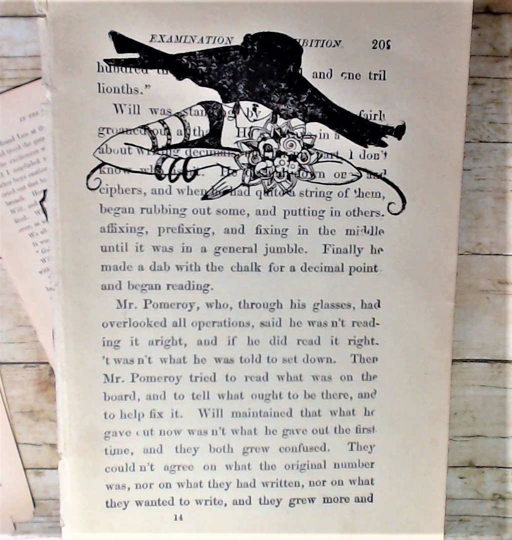 Junk Journal Ephemera Pack, Handmade, Vintage Images stamped onto Antique Book Pages