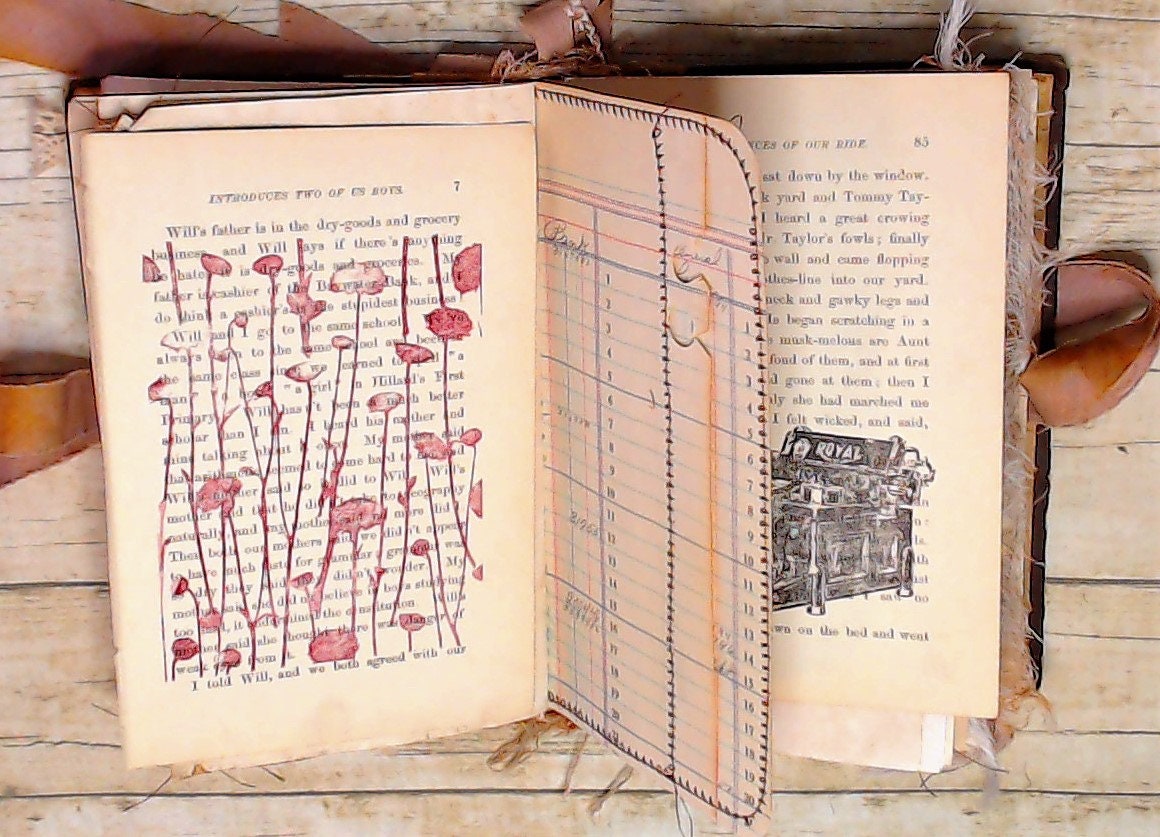 Junk Journal Ephemera Pack, Handmade, Vintage Images stamped onto Antique Book Pages