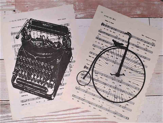Junk Journal Ephemera, Vintage Music Paper with Printed Images in black & white, Collage Papers, set of 11
