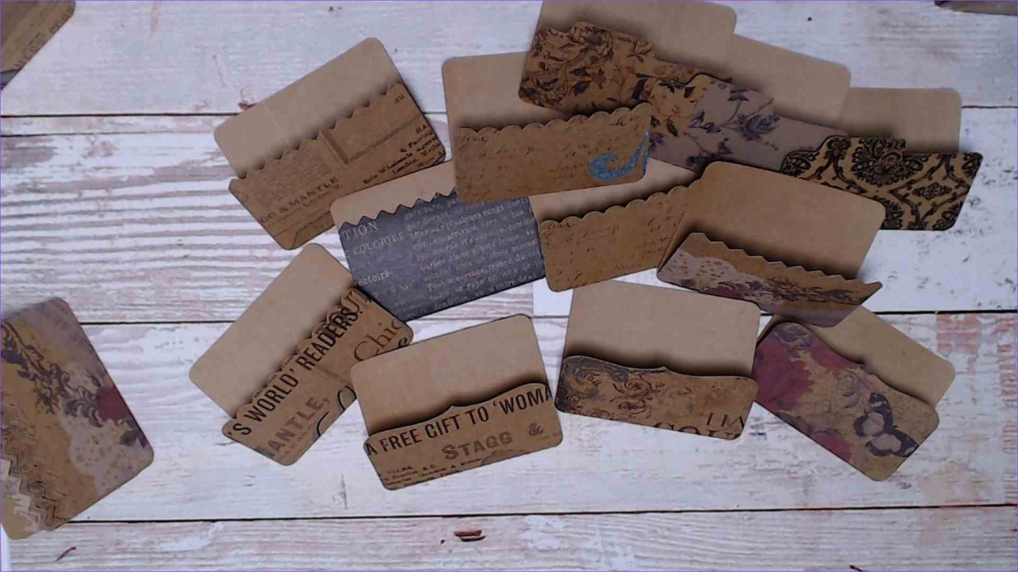 Kraft Mini File Folders, Junk Journal Ephemera, Vintage Style, makes great Pockets and Tuck Spots - set of 12 Die Cuts