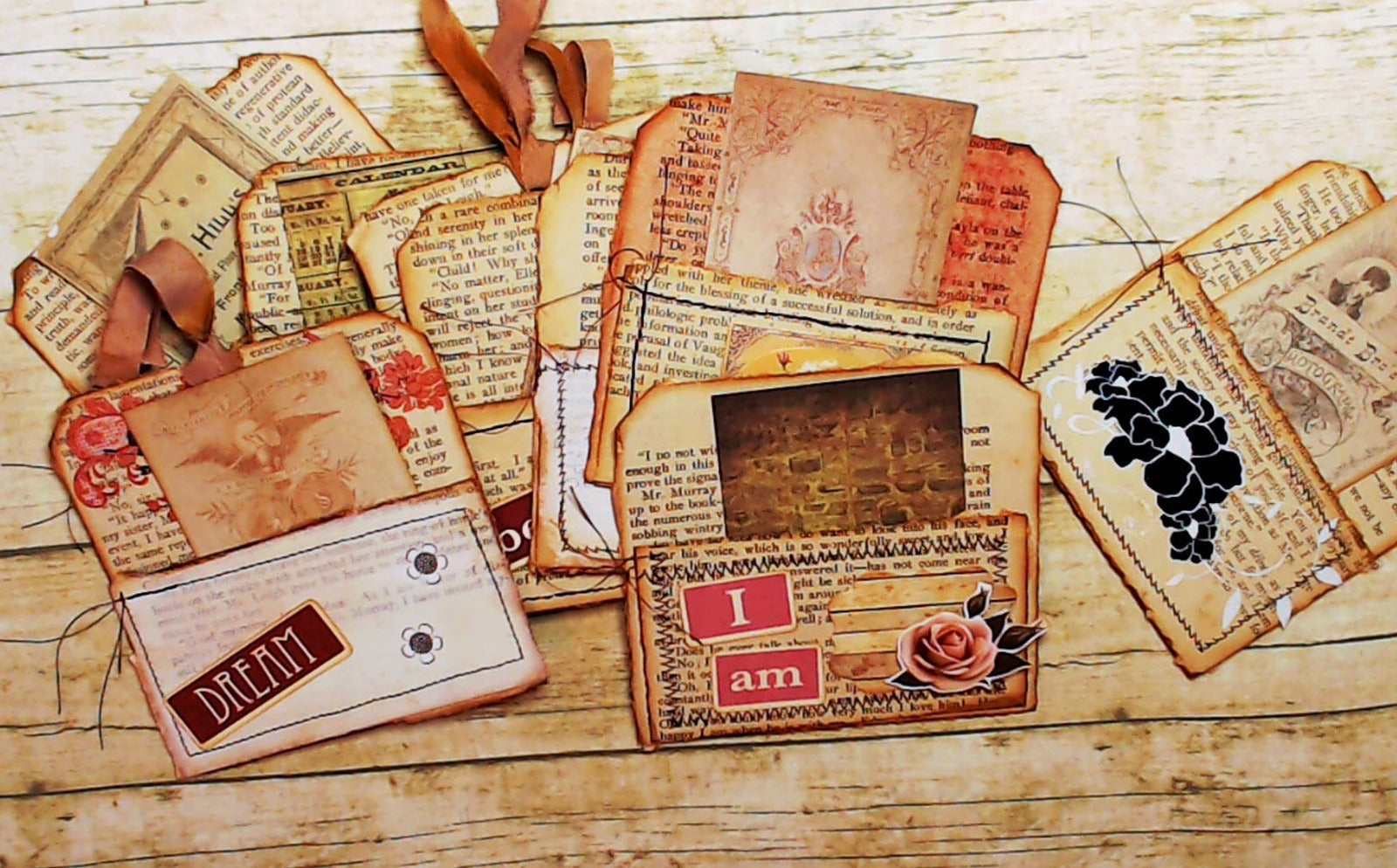 Library Pockets from Vintage Book Pages, Junk Journal Ephemera Kit, Handmade