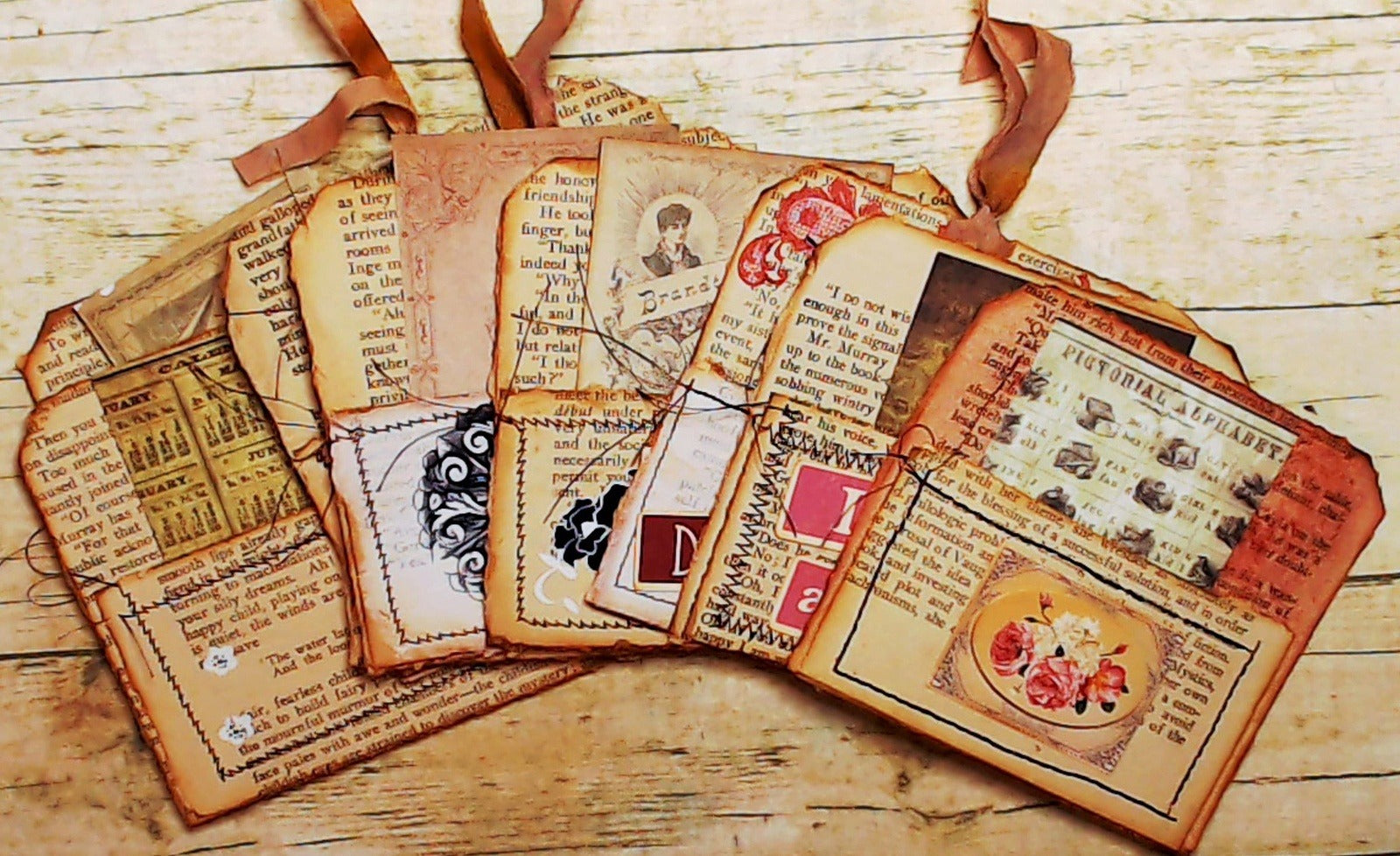 Library Pockets from Vintage Book Pages, Junk Journal Ephemera Kit, Handmade