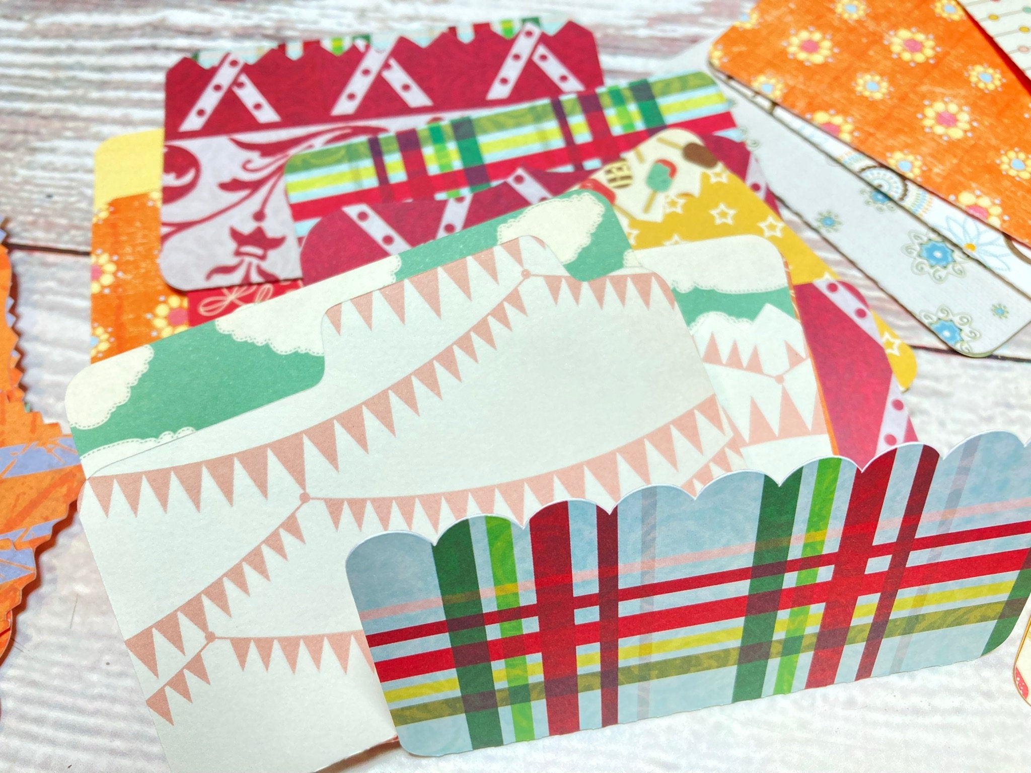 Mini File Folders, Die Cut from Scrapbook Paper, Junk Journal Ephemera Kit, Set of 16