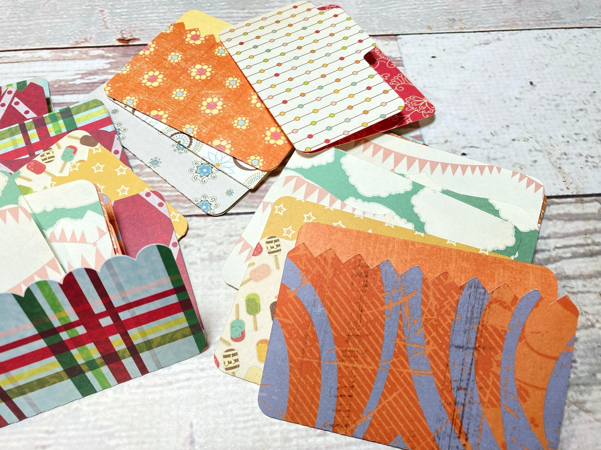 Mini File Folders, Die Cut from Scrapbook Paper, Junk Journal Ephemera Kit, Set of 16