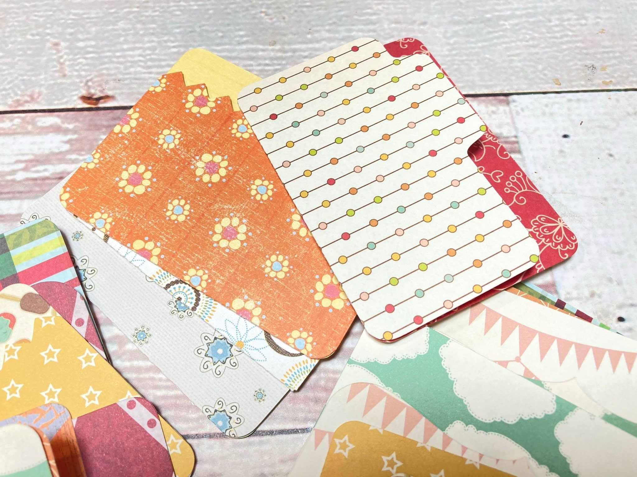 Mini File Folders, Die Cut from Scrapbook Paper, Junk Journal Ephemera Kit, Set of 16