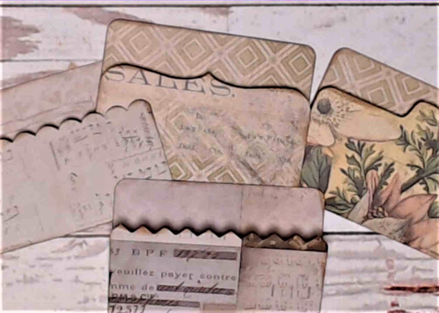 Mini File Folders, Tim Holtz Wallflower paper, Junk Journal Ephemera, Die Cuts - Set of 16