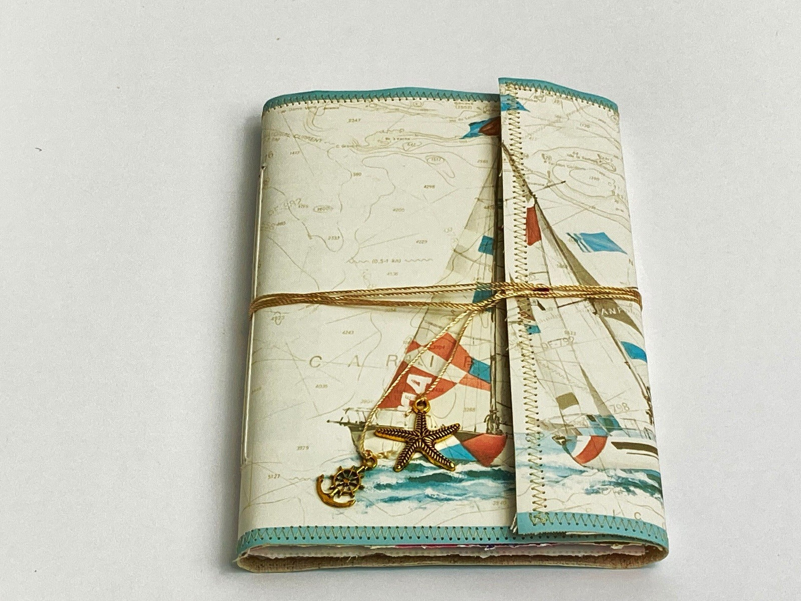 Nautical Theme, Soft Cover Handmade Junk Journal, Travel Journal, Wallet Style, Fits in your Purse