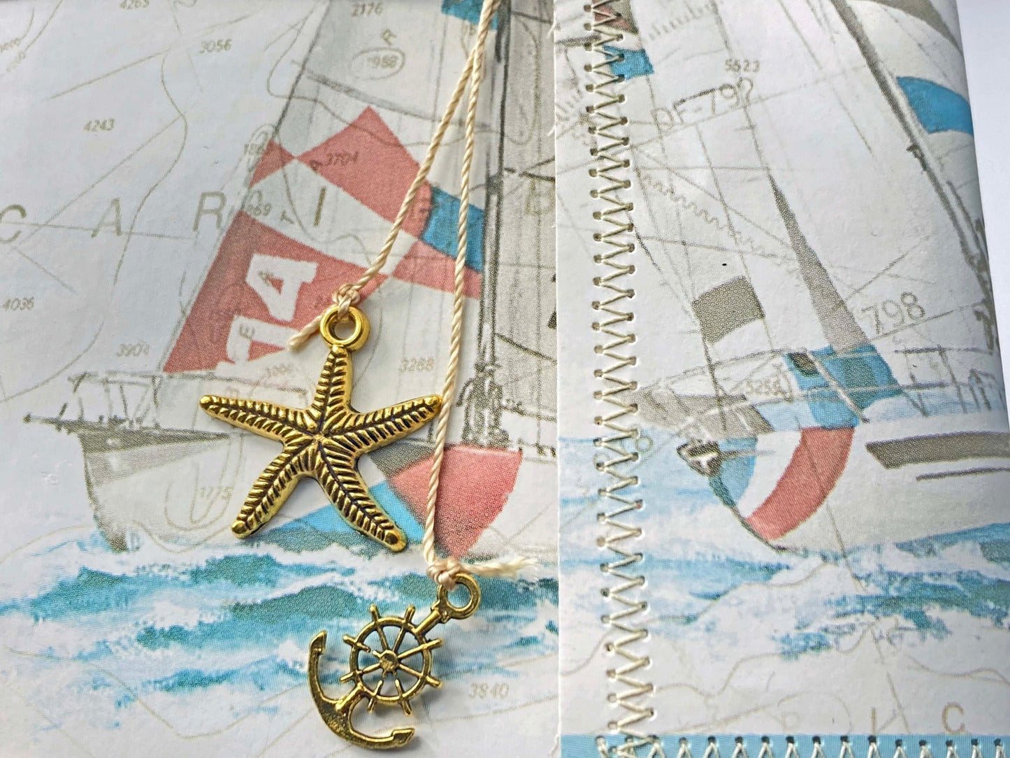 Nautical Theme, Soft Cover Handmade Junk Journal, Travel Journal, Wallet Style, Fits in your Purse