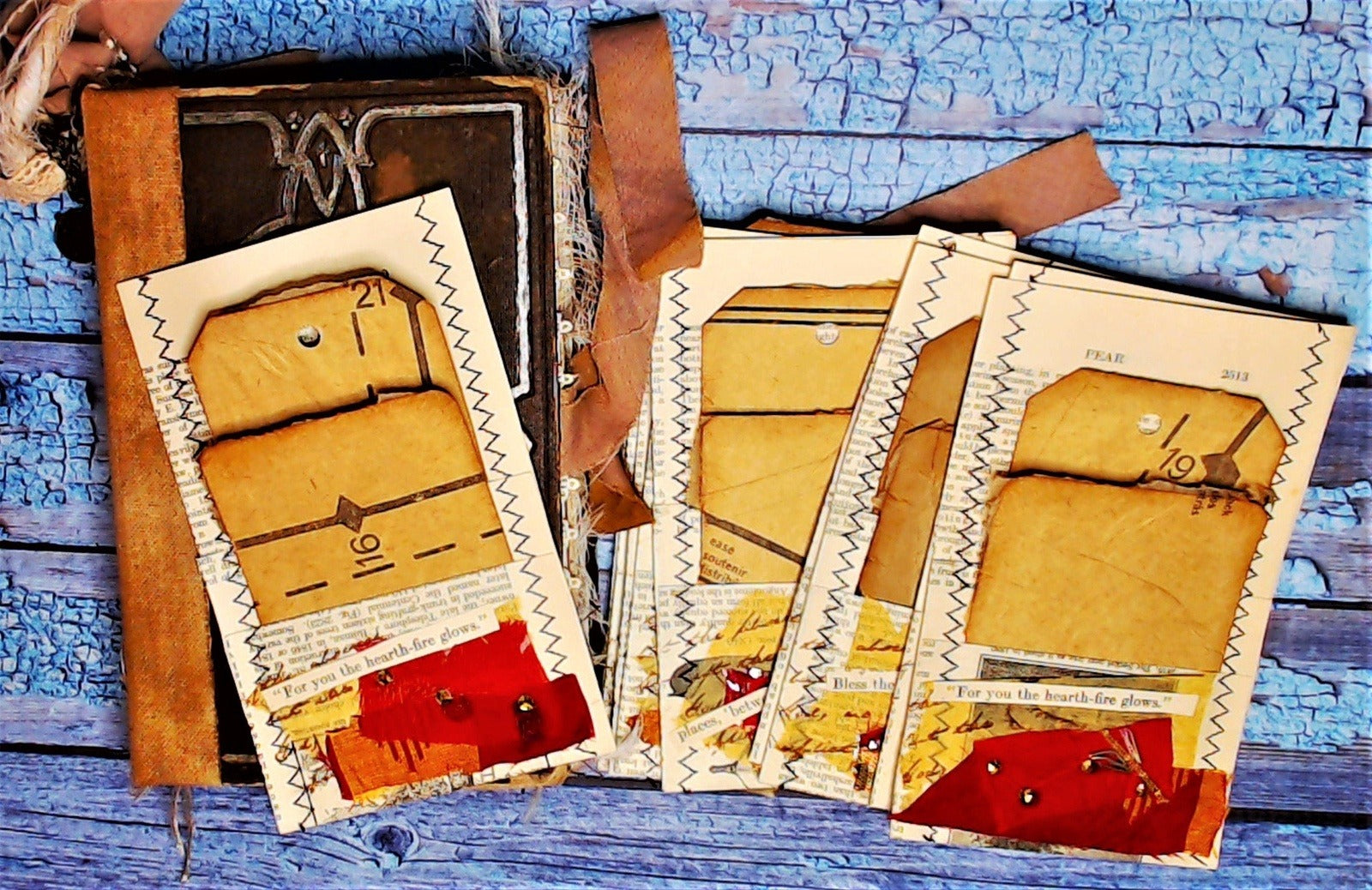 Pockets from Vintage Book Pages, Handmade, includes tags with sewing patterns, Junk Journal Supplies, Ephemera Pack - set of 10