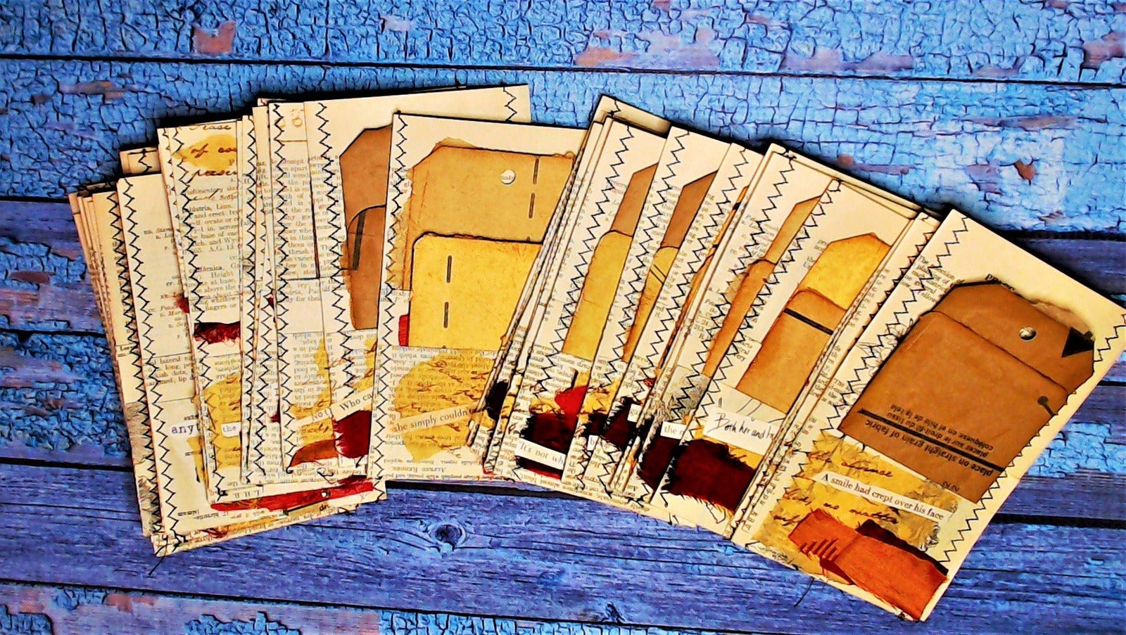 Pockets from Vintage Book Pages, Handmade, includes tags with sewing patterns, Junk Journal Supplies, Ephemera Pack - set of 10