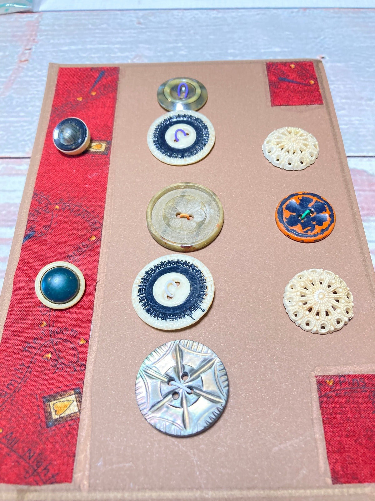 Vintage Button Collection, Mounted to Chipboard, Neutral Tones