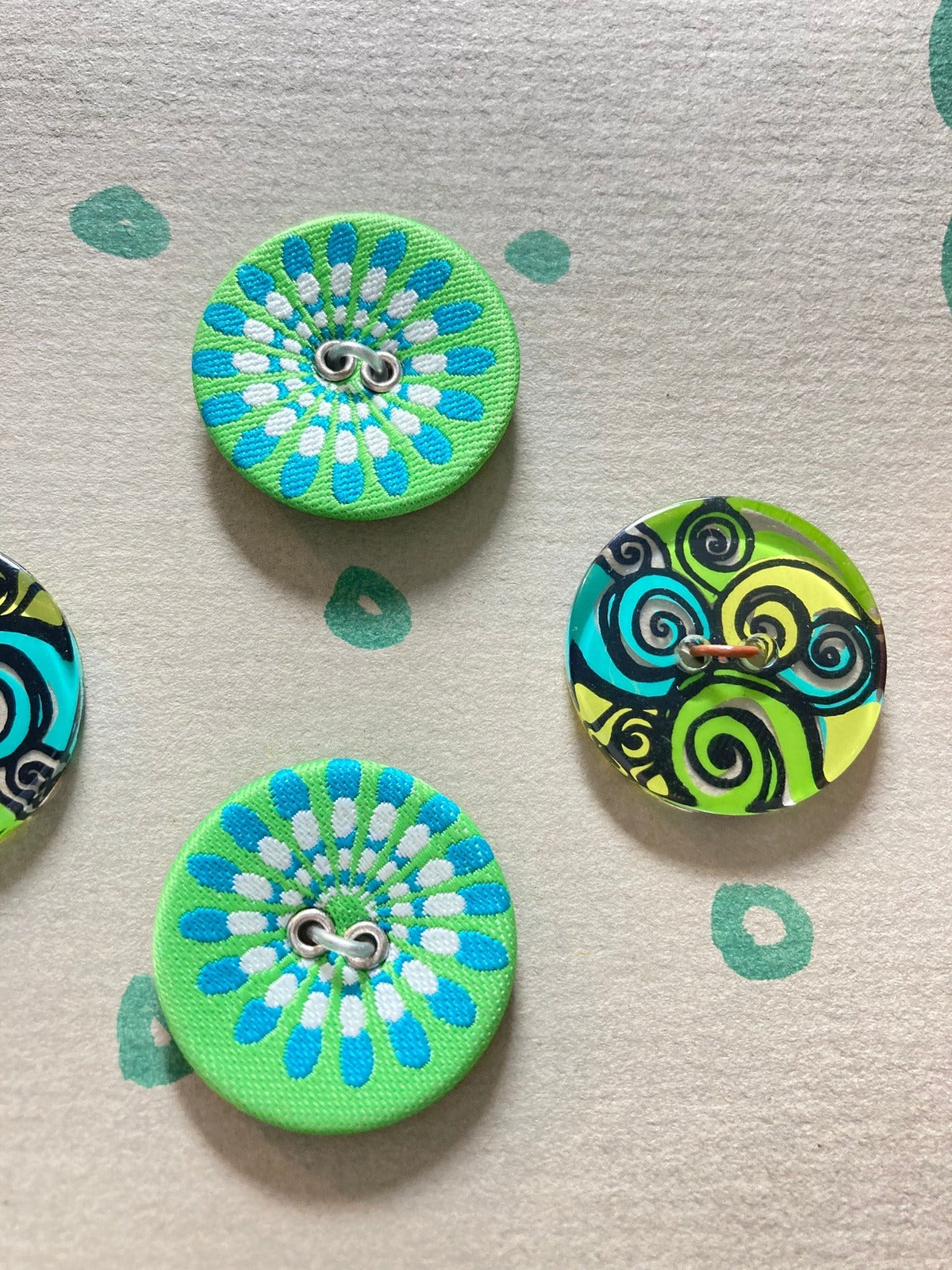 Vintage Button Collection, Mounted to Chipboard, Retro Green Color