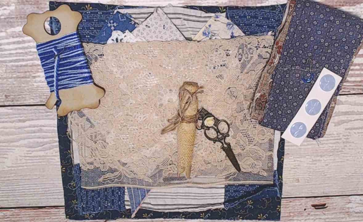 Vintage Fabric and Lace, 1800s to 1920, Antique Textiles Lot, Indigo Blue | for Junk Journals and Slow Stitching