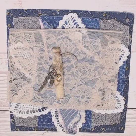 Antique Fabric and Lace Assortment, 1800s to 1920, Vintage Textiles, Indigo Blue Quilt Blocks and Trim | for Junk Journals or slow stitch