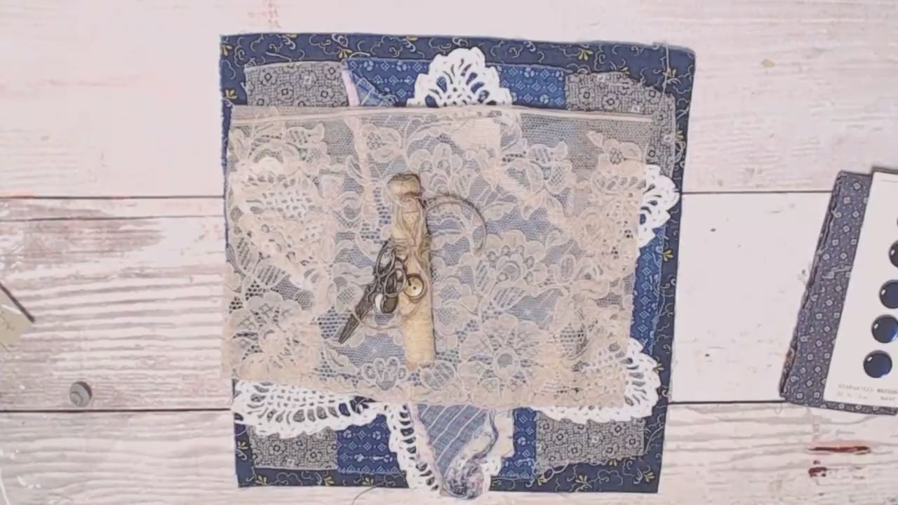 Antique Fabric and Lace Assortment, 1800s to 1920, Vintage Textiles, Indigo Blue Quilt Blocks and Trim | for Junk Journals or slow stitch
