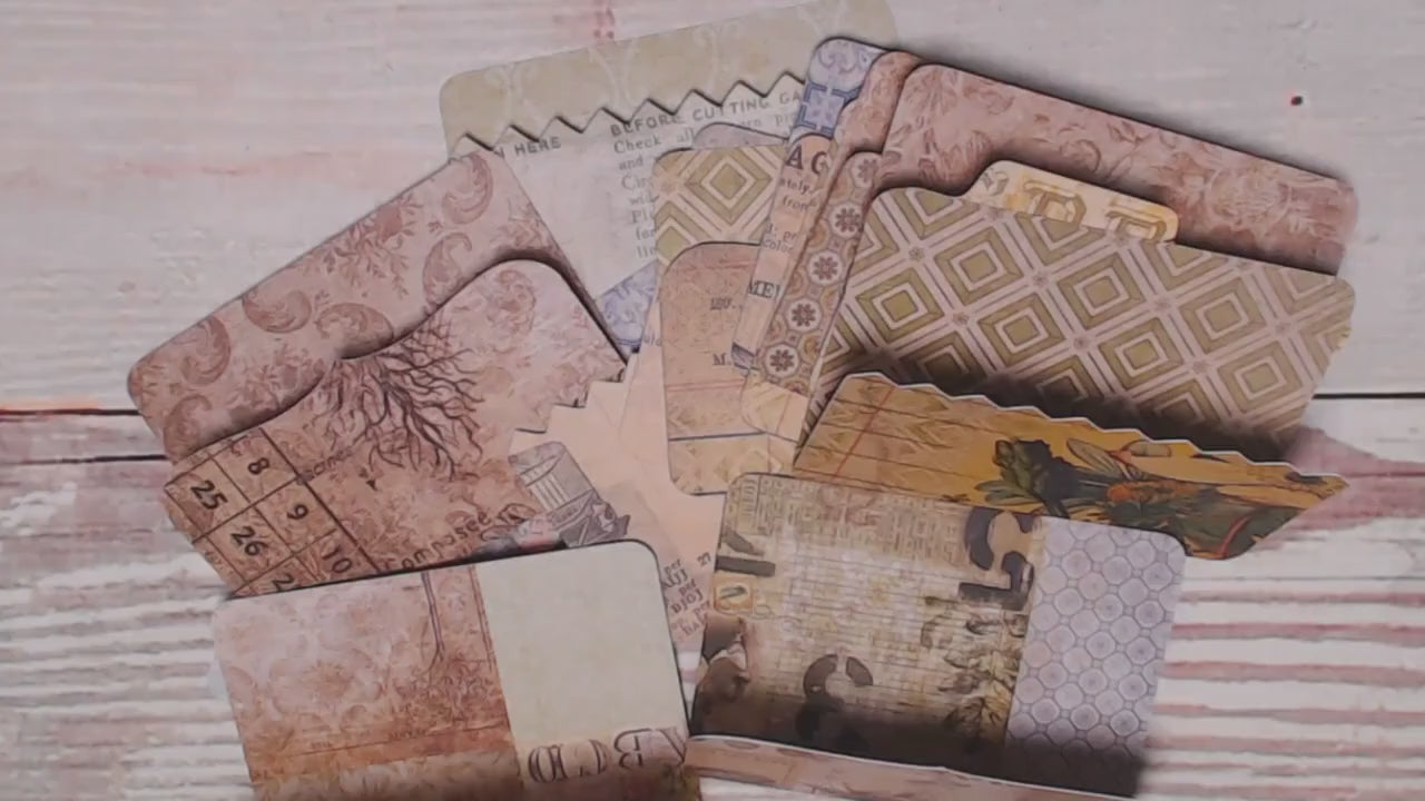 Mini File Folders, Tim Holtz Wallflower paper, Junk Journal Ephemera, Die Cuts - Set of 16