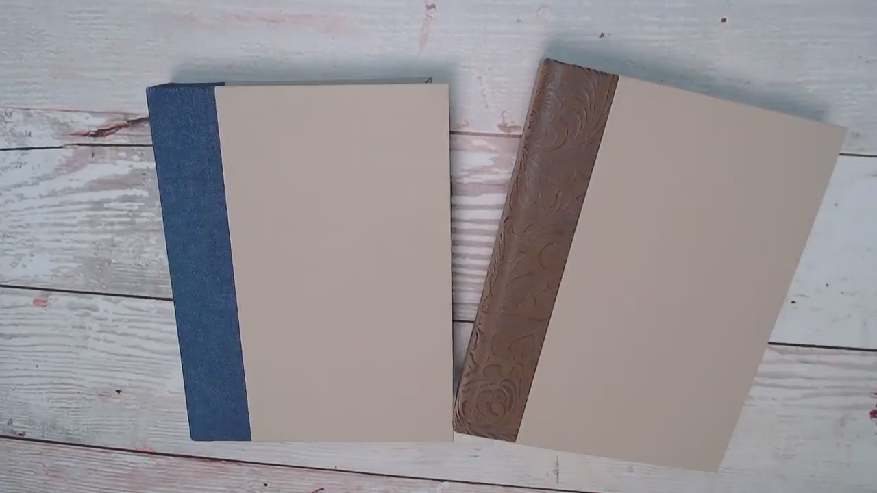 Blank Handmade Mini Album, DIY Scrapbook, Photo Album, Craft Kit, Choice of Faux Leather or Denim Spine - You Decorate it