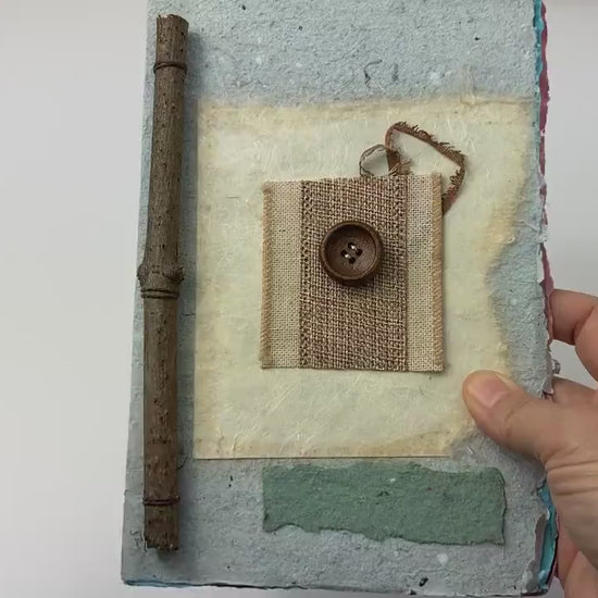 Art Journal with Handmade Paper Cover, Variety of Mixed Media Pages, Hand Sewn Binding with Stick Inserted