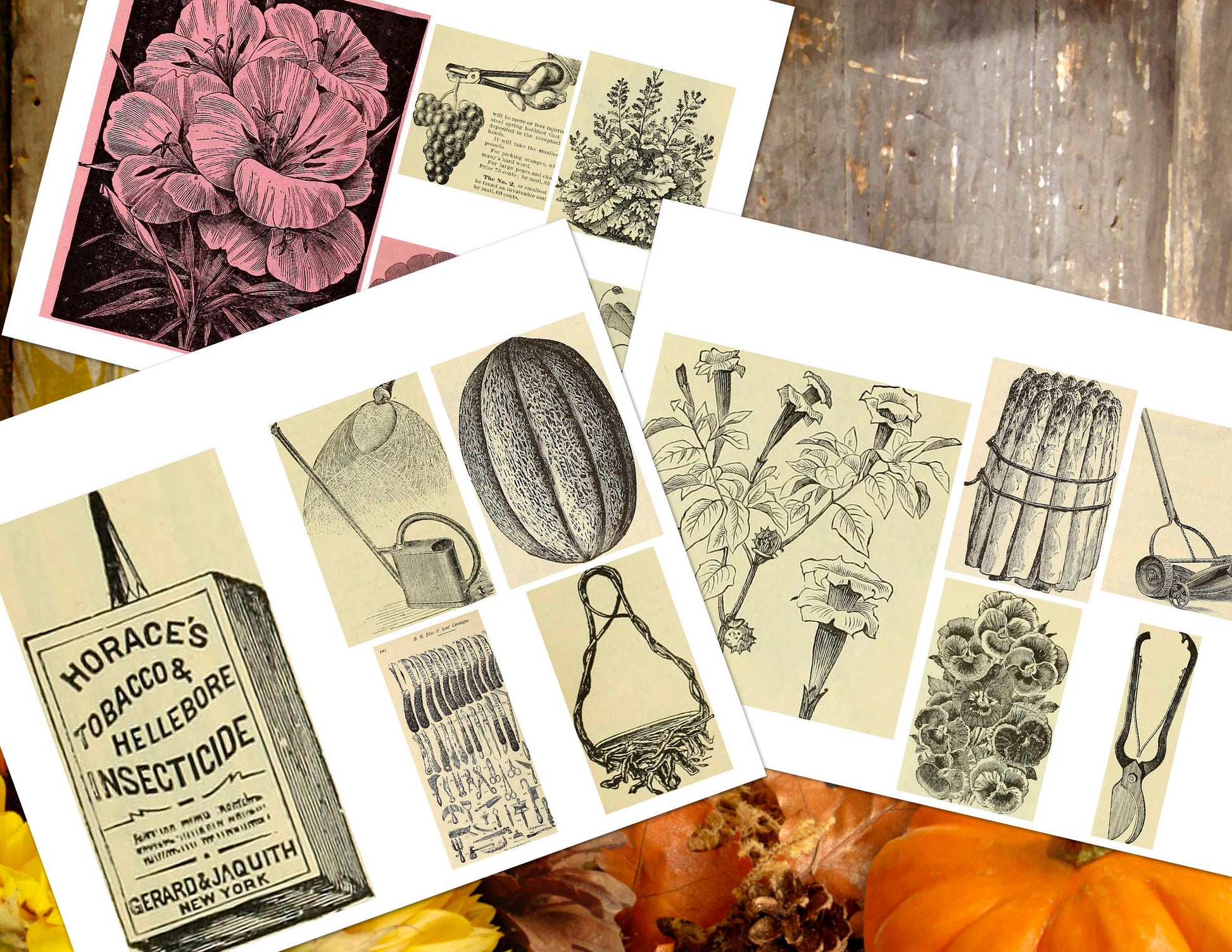 DIY Planner for your Garden, Botanical Junk Journal Kit, Collage Papers  | Digital Download