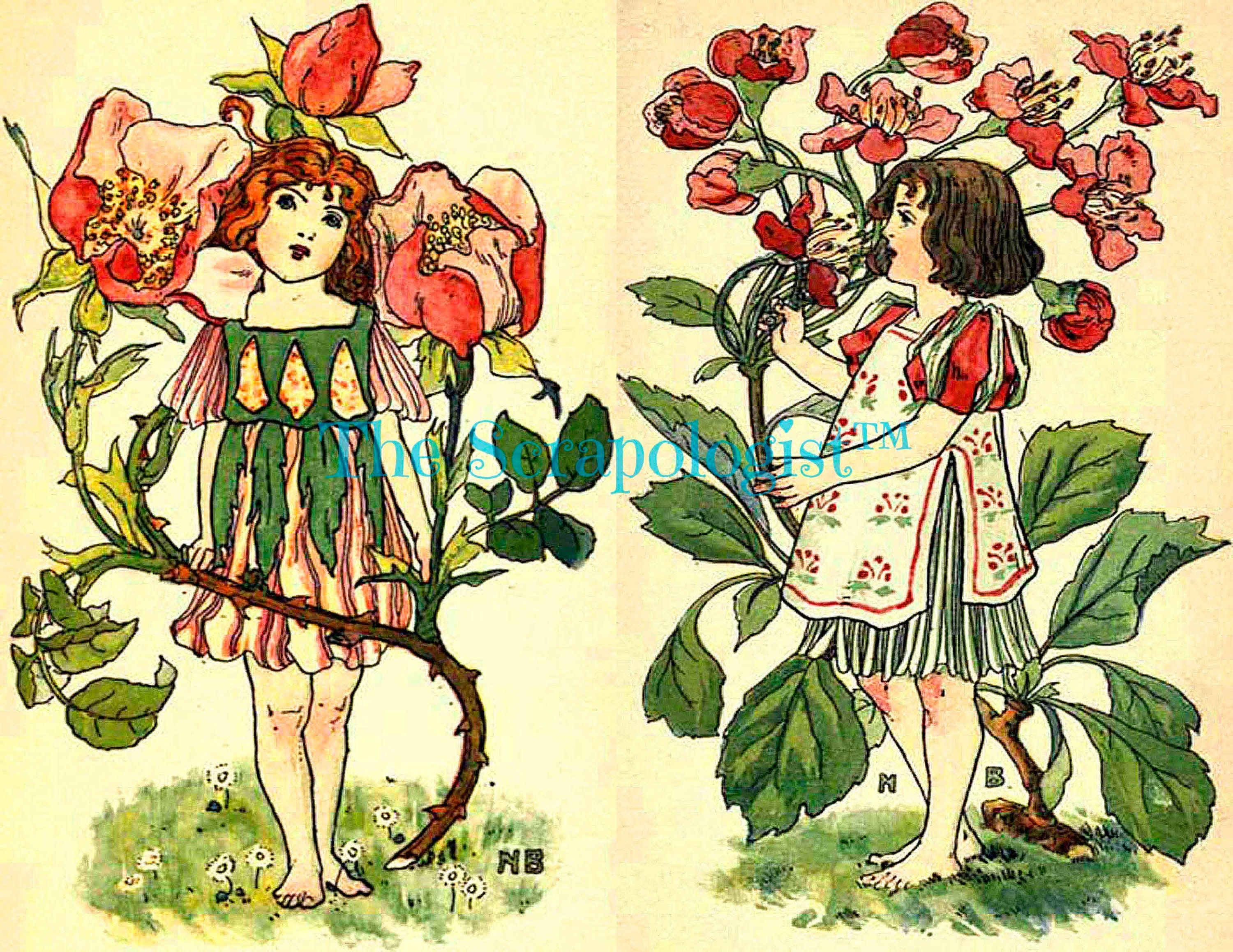 The Dumpy Children Book, Vintage Flowers, Fairies, Printable Junk Journal Kit, Page Inserts | Digital download