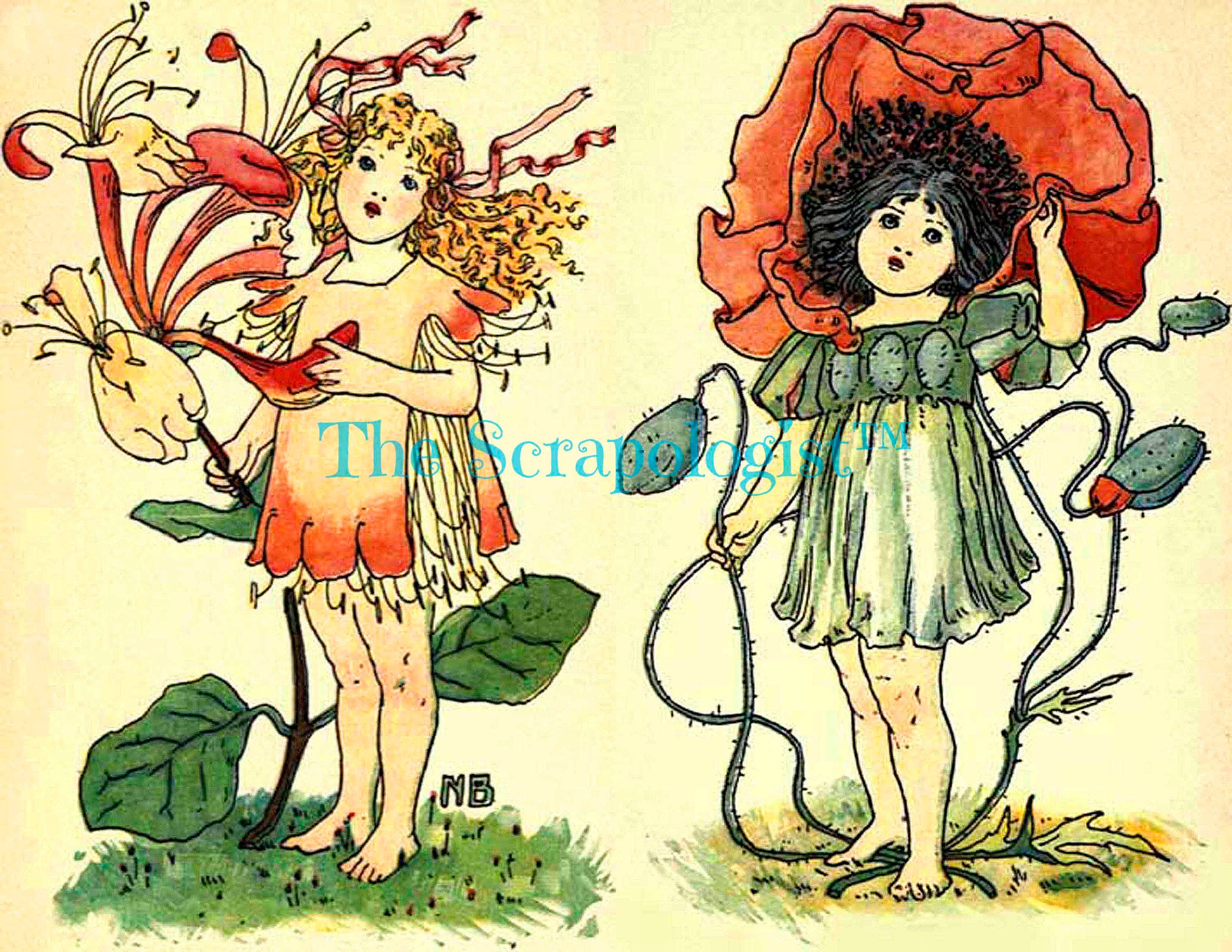 The Dumpy Children Book, Vintage Flowers, Fairies, Printable Junk Journal Kit, Page Inserts | Digital download
