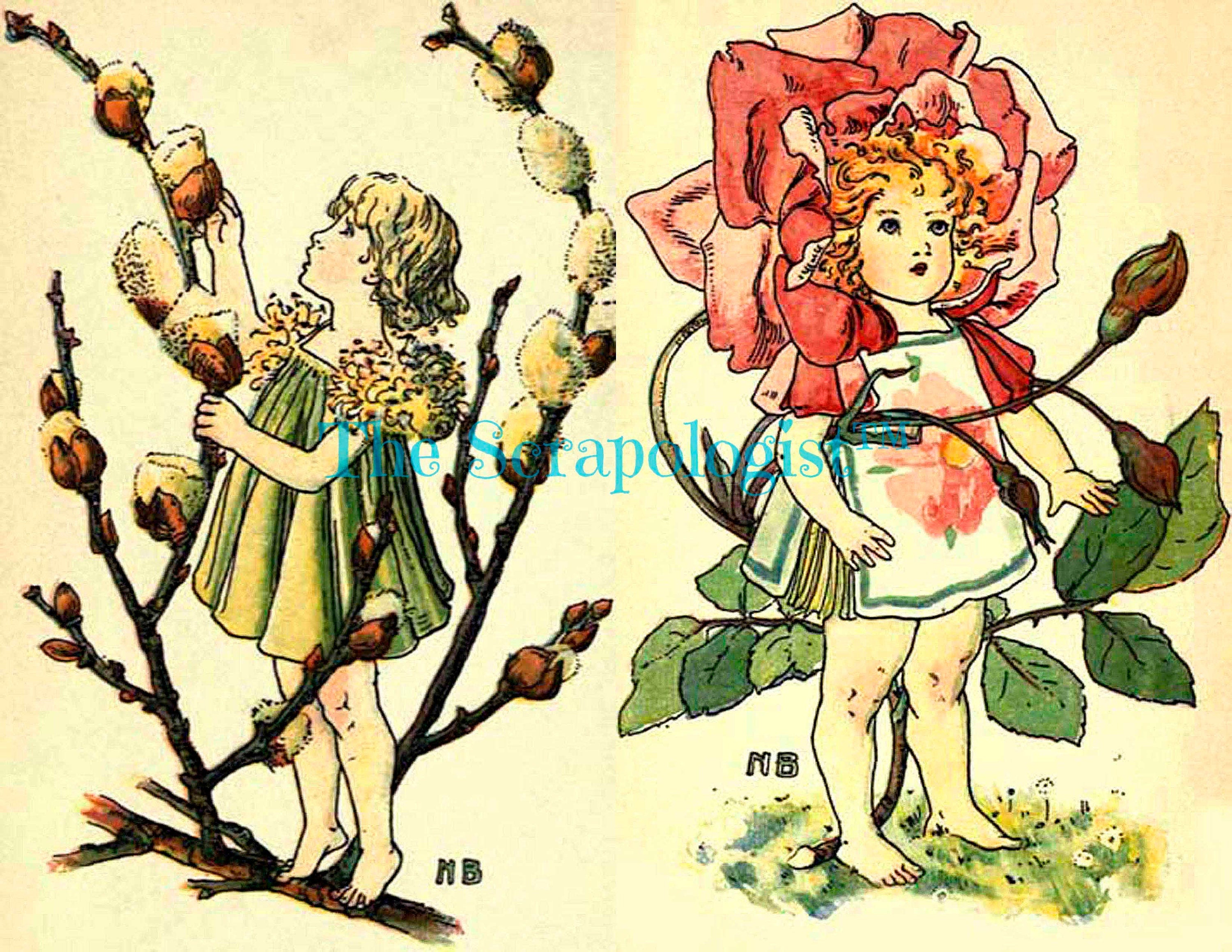 The Dumpy Children Book, Vintage Flowers, Fairies, Printable Junk Journal Kit, Page Inserts | Digital download