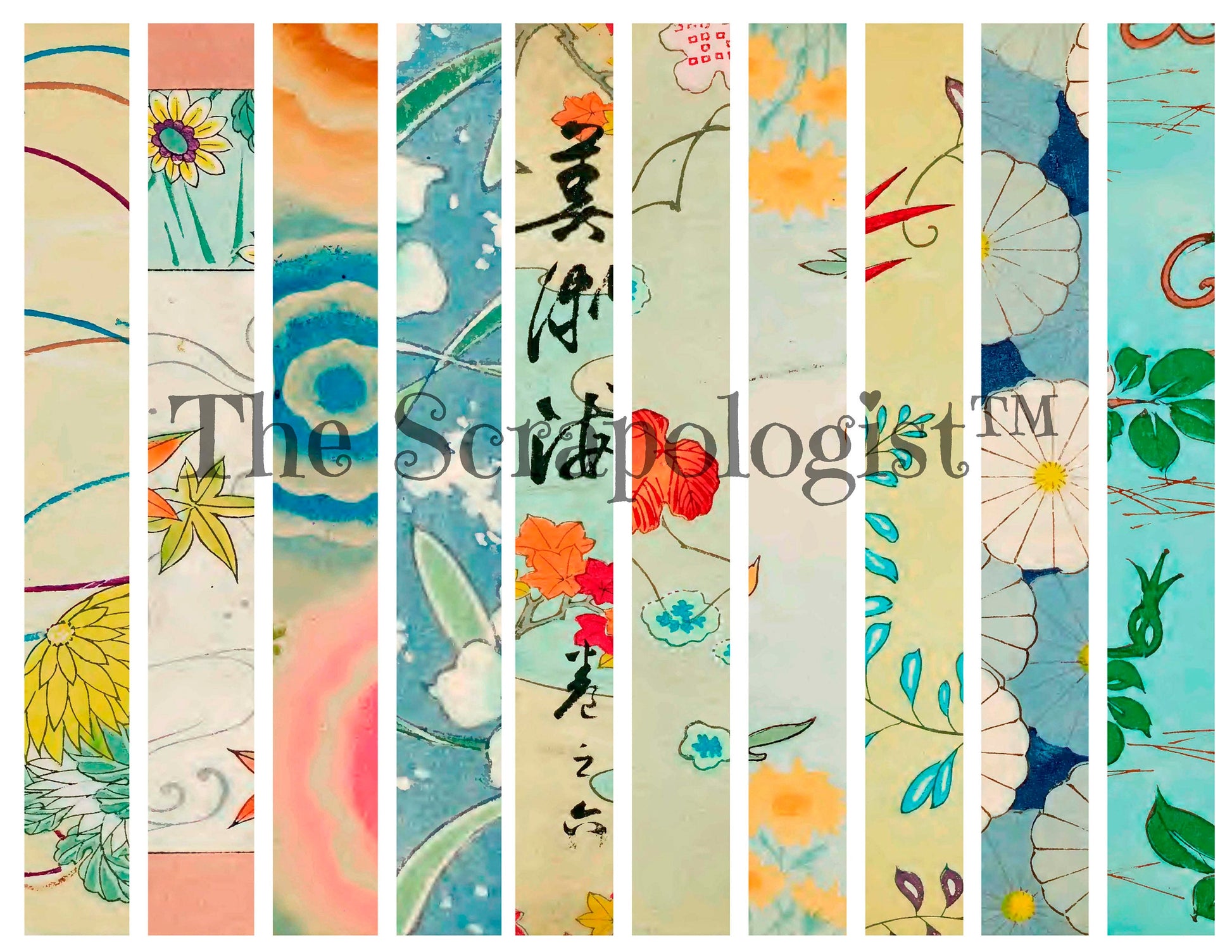 Washi Tape, 1 sheet, Antique Japanese Florals, Collage Papers, Junk Journal Ephemera | Digital Download