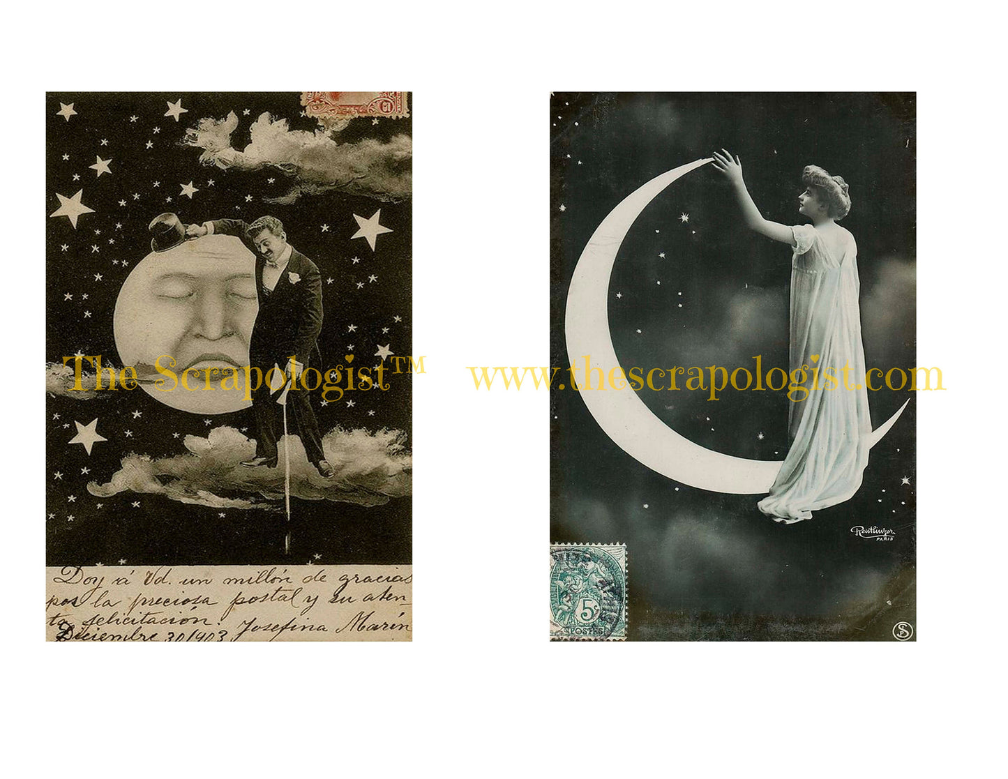 Vintage Moon Photos, Junk Journal Page Inserts, Printable Ephemera Pack | Digital Download