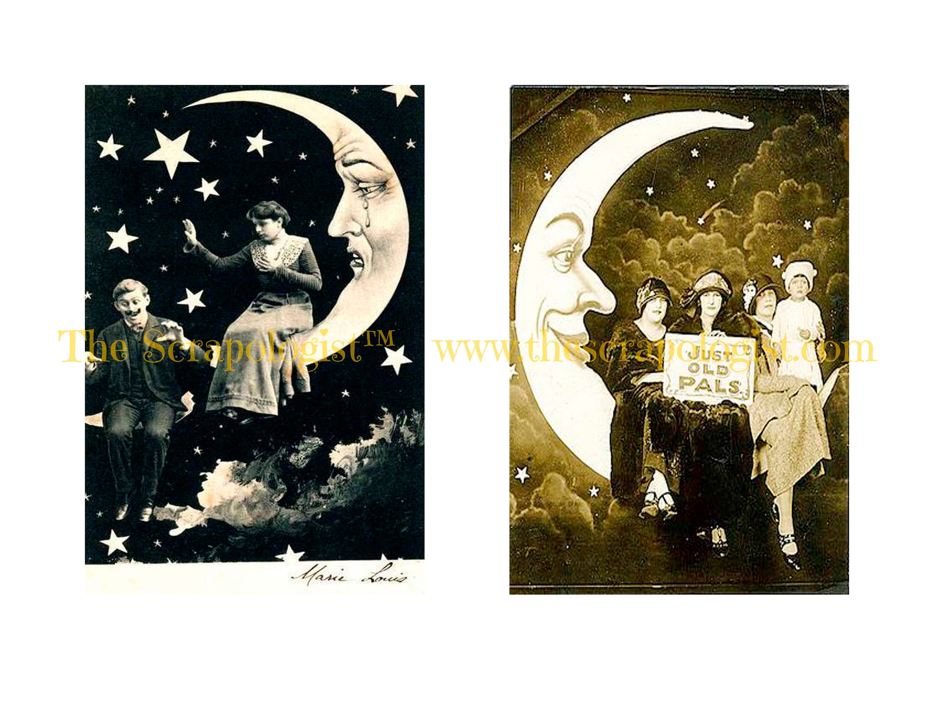 Vintage Moon Photos, Junk Journal Page Inserts, Printable Ephemera Pack | Digital Download