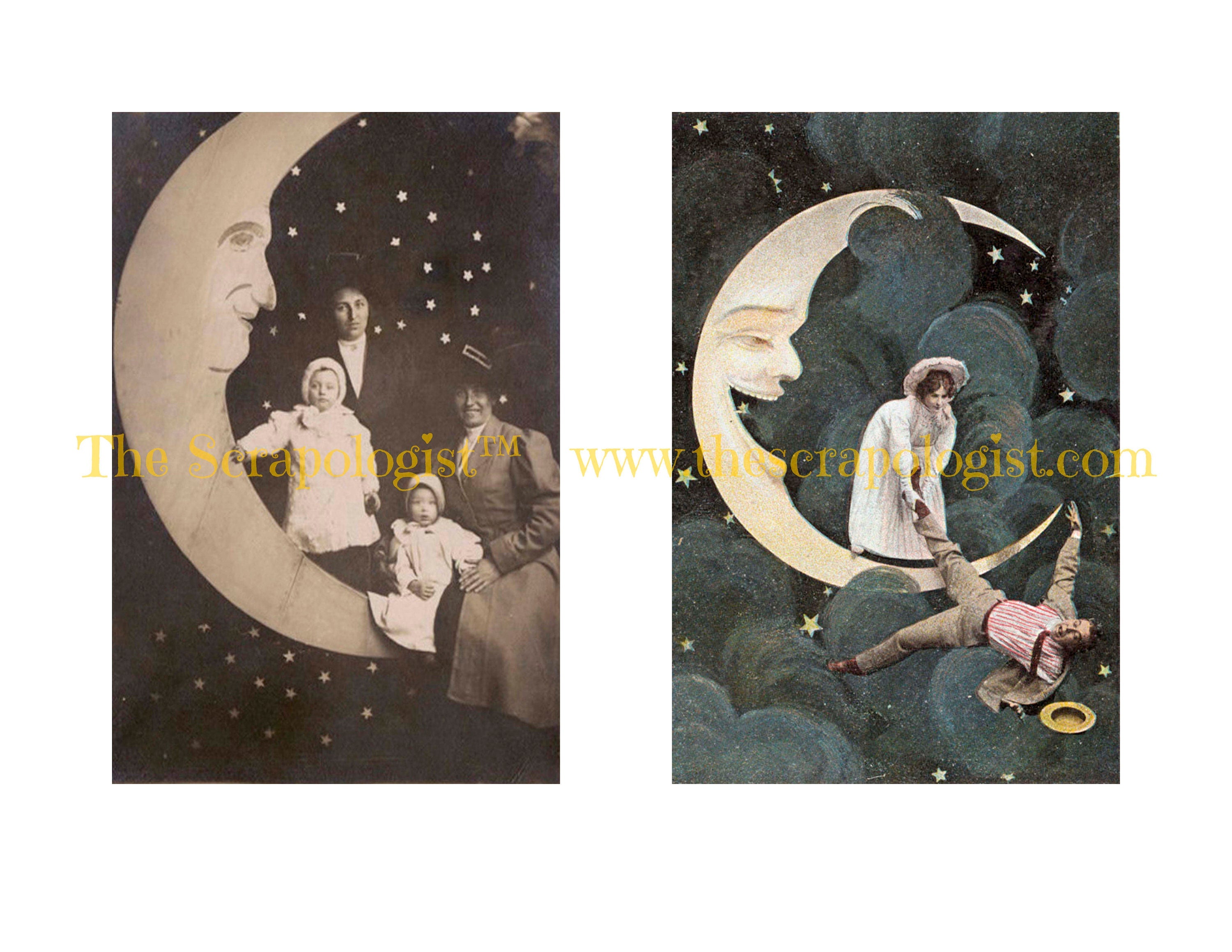 Vintage Moon Photos, Junk Journal Page Inserts, Printable Ephemera Pack | Digital Download