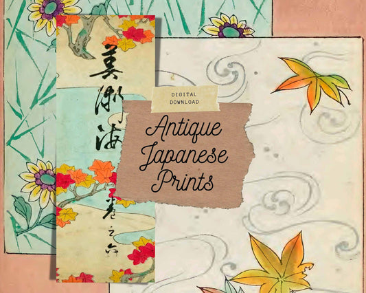 Vintage Japanese Prints, Botanical, Printable Junk Journal Kit, Collage Pages, 8.5"x11" | Digital Download