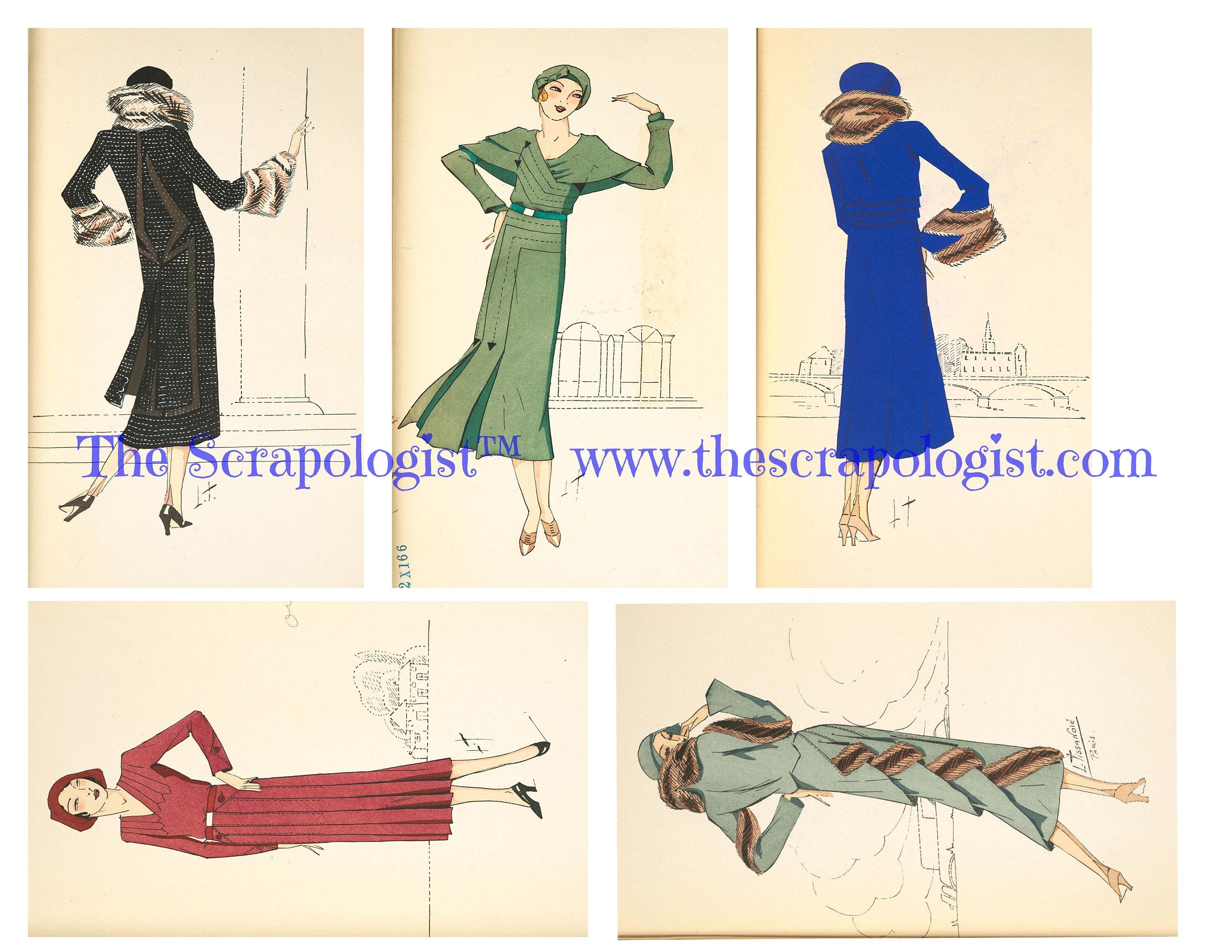 Vintage French Fashions, Textile Fabric Swatches, Printable Junk Journal Ephemera Kit | Digital Download